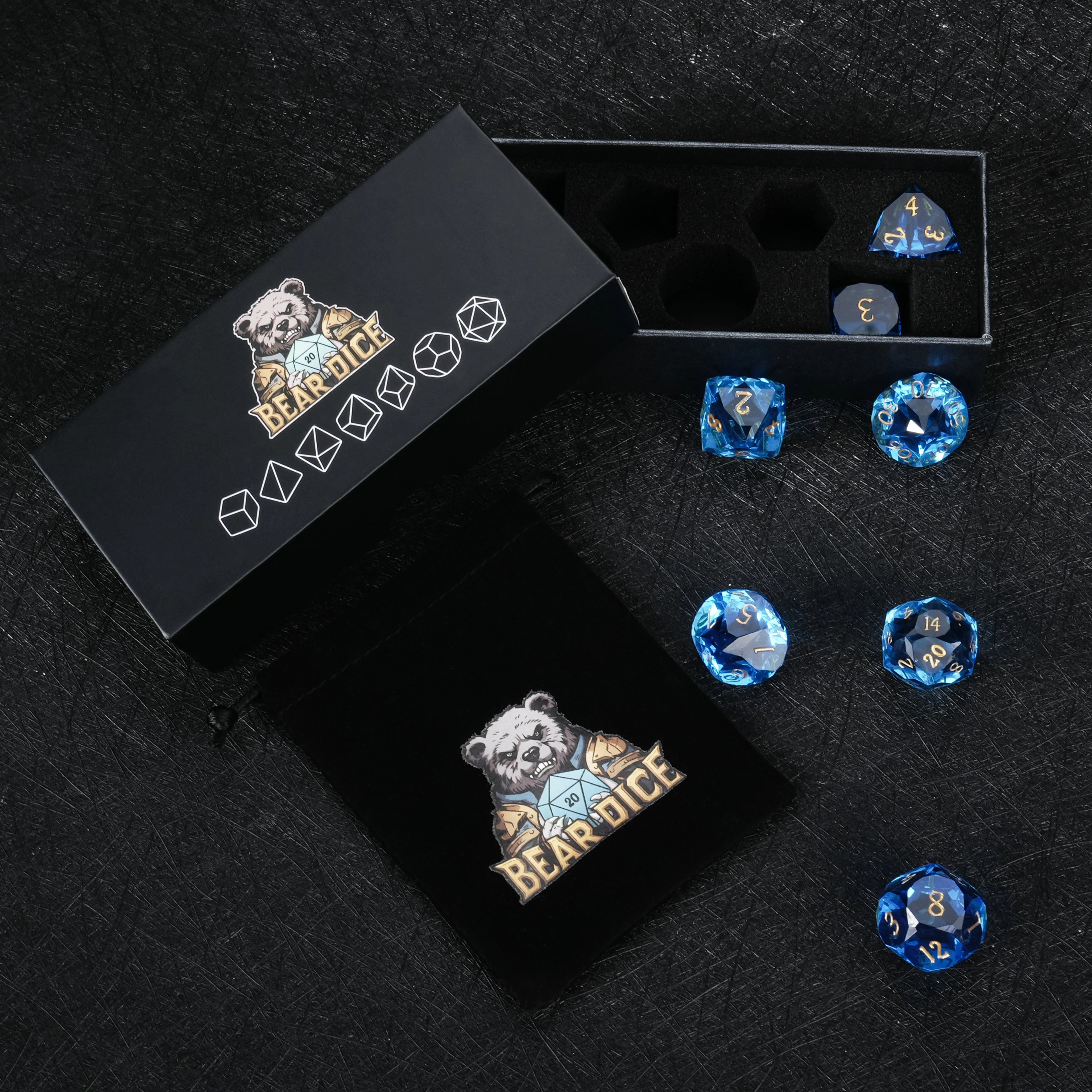 Sky Blue Transparent Resin DND Dice Set | 7-Piece D&D Polyhedral Dice