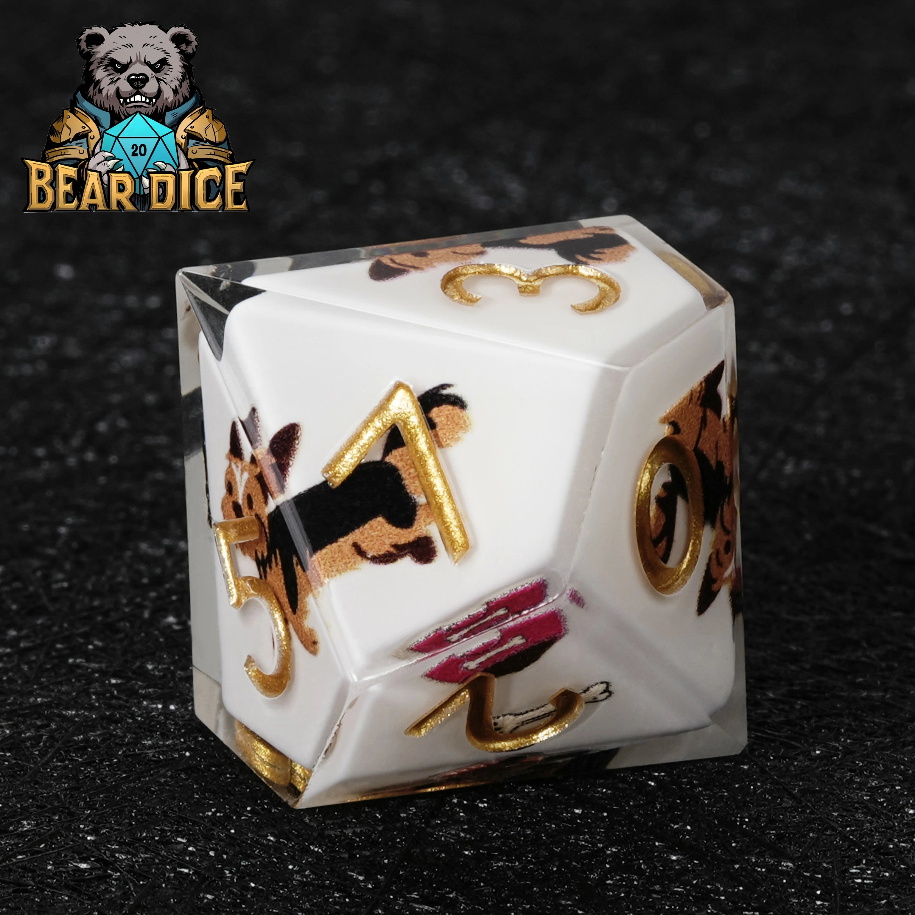 Yorkshire Terrier White Resin DND D10 Dice | Yorkie RPG Dice