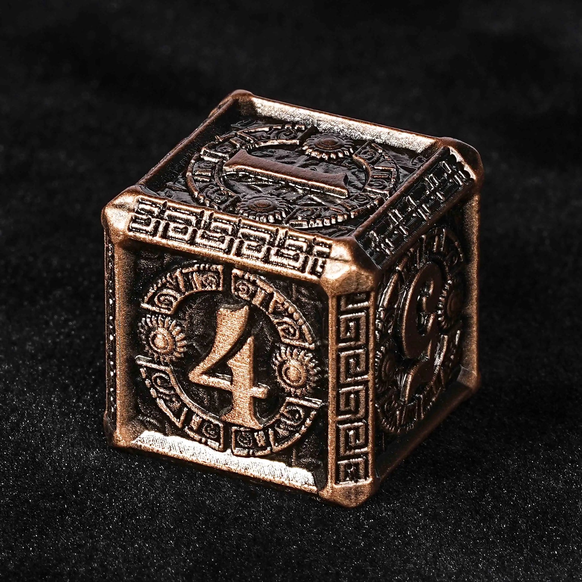 Bronze Color Metal DND 6 Sided  Dice  + Ancient Greek Runes | Bear Dice