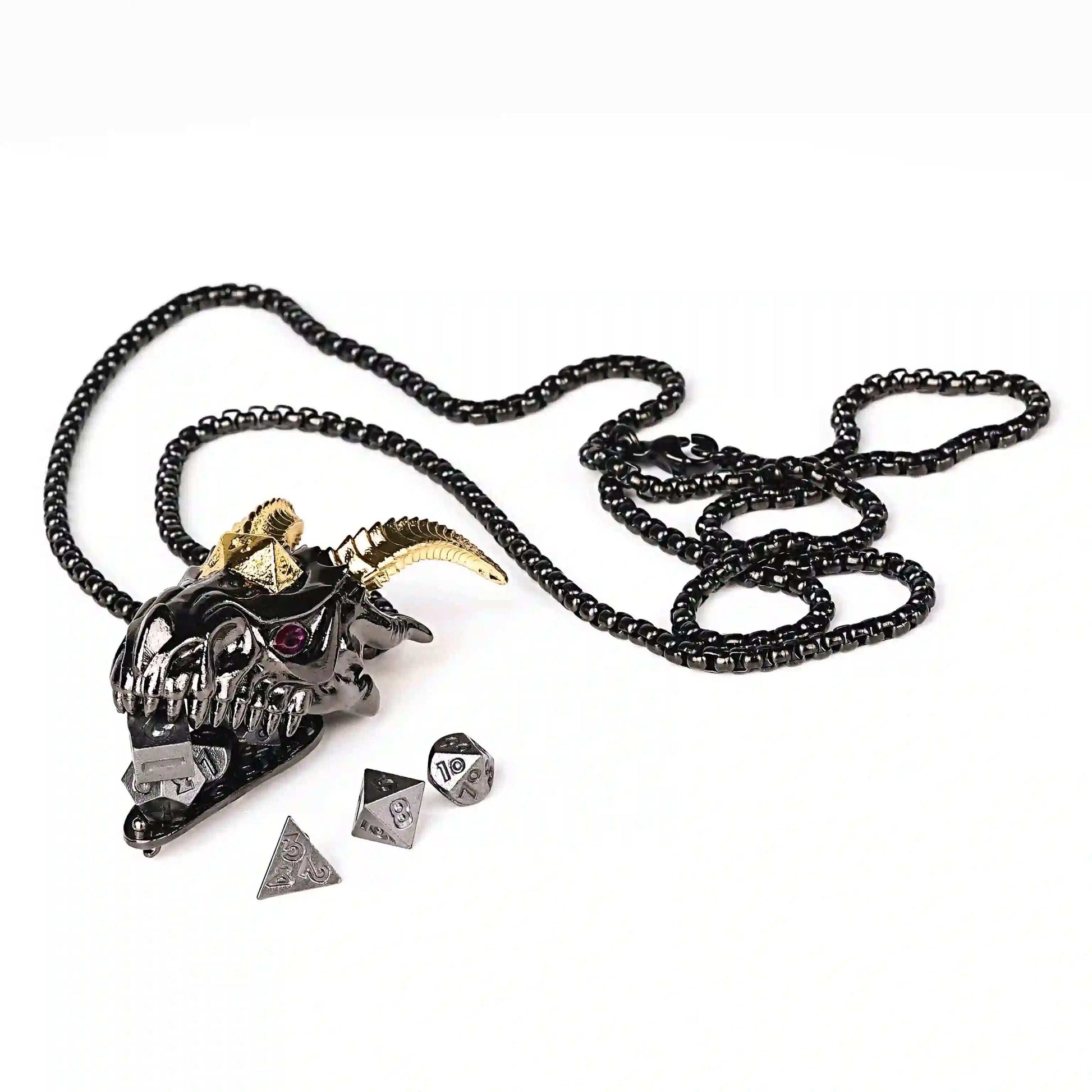 Black Dragon Metal Dice Cage Necklace + Mini Metal Set | Bear Dice
