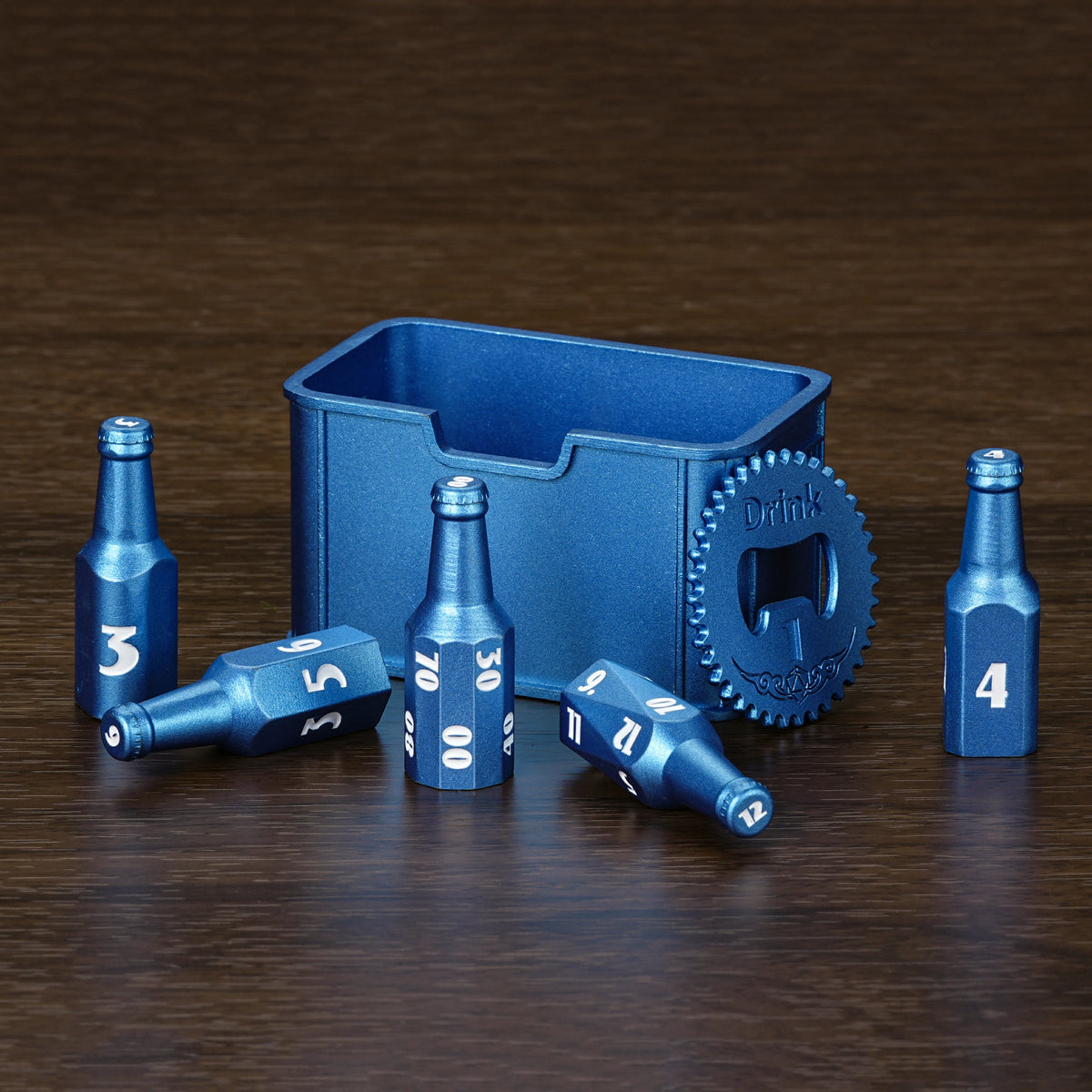 Kickstarter Dice — Unique Metal Beer Bottle Dice Set