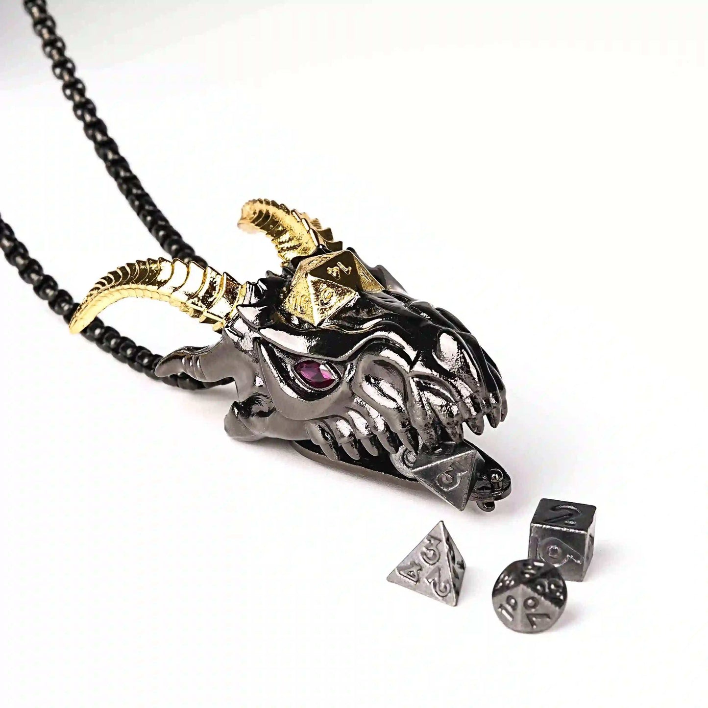 Black Dragon Metal Dice Cage Necklace + Mini Metal Set | Bear Dice
