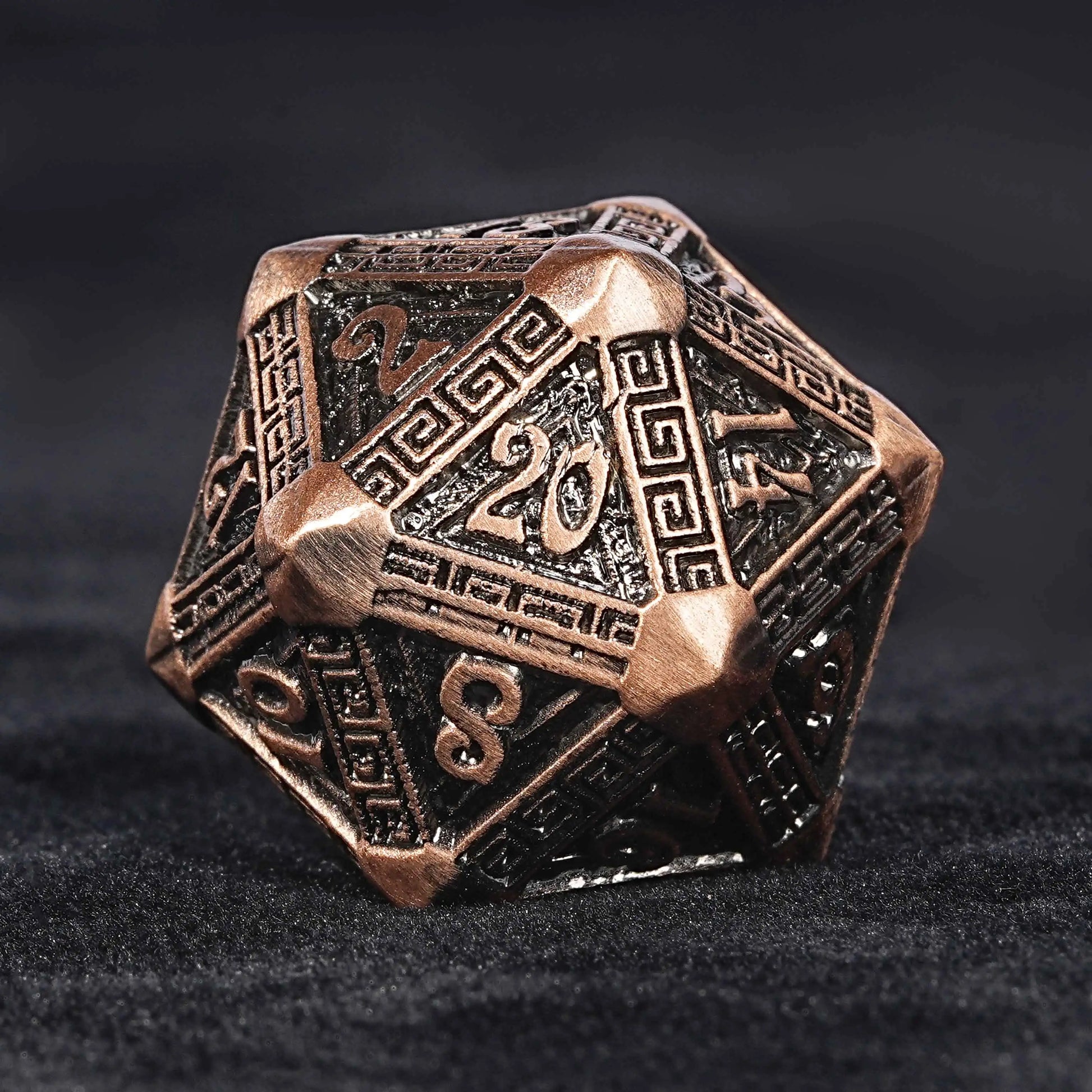 Bronze Color Metal DND 20 Sided Dice  + Ancient Greek Runes | Bear Dice