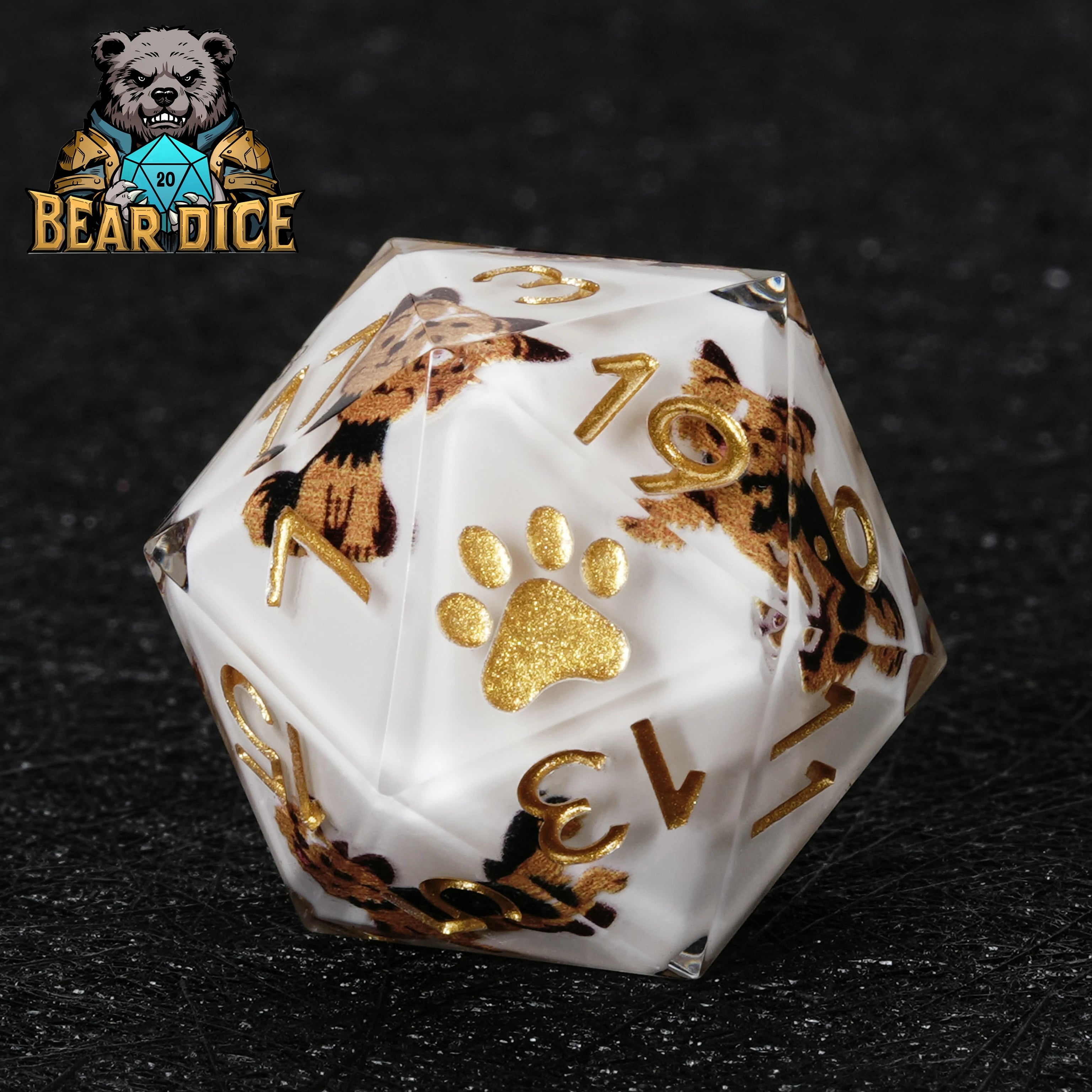 Yorkshire Terrier White Resin DND D20 Dice | Yorkie RPG Dice