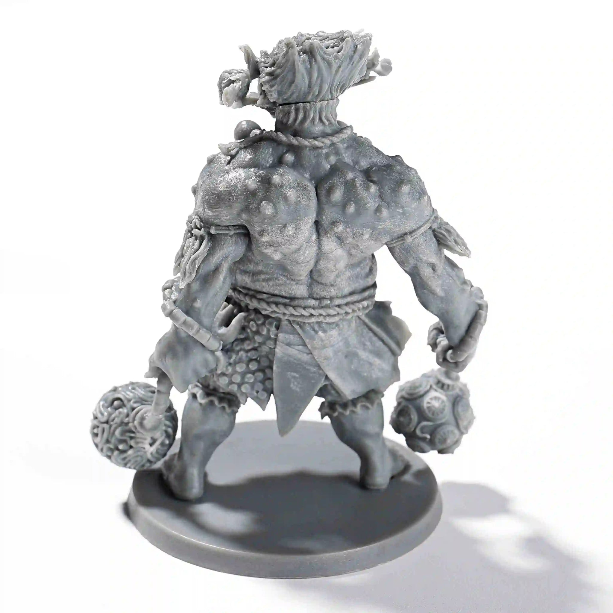 3D printed RPG skull dual-bola Hercules model shown from the back, with a round base | Bear Dice