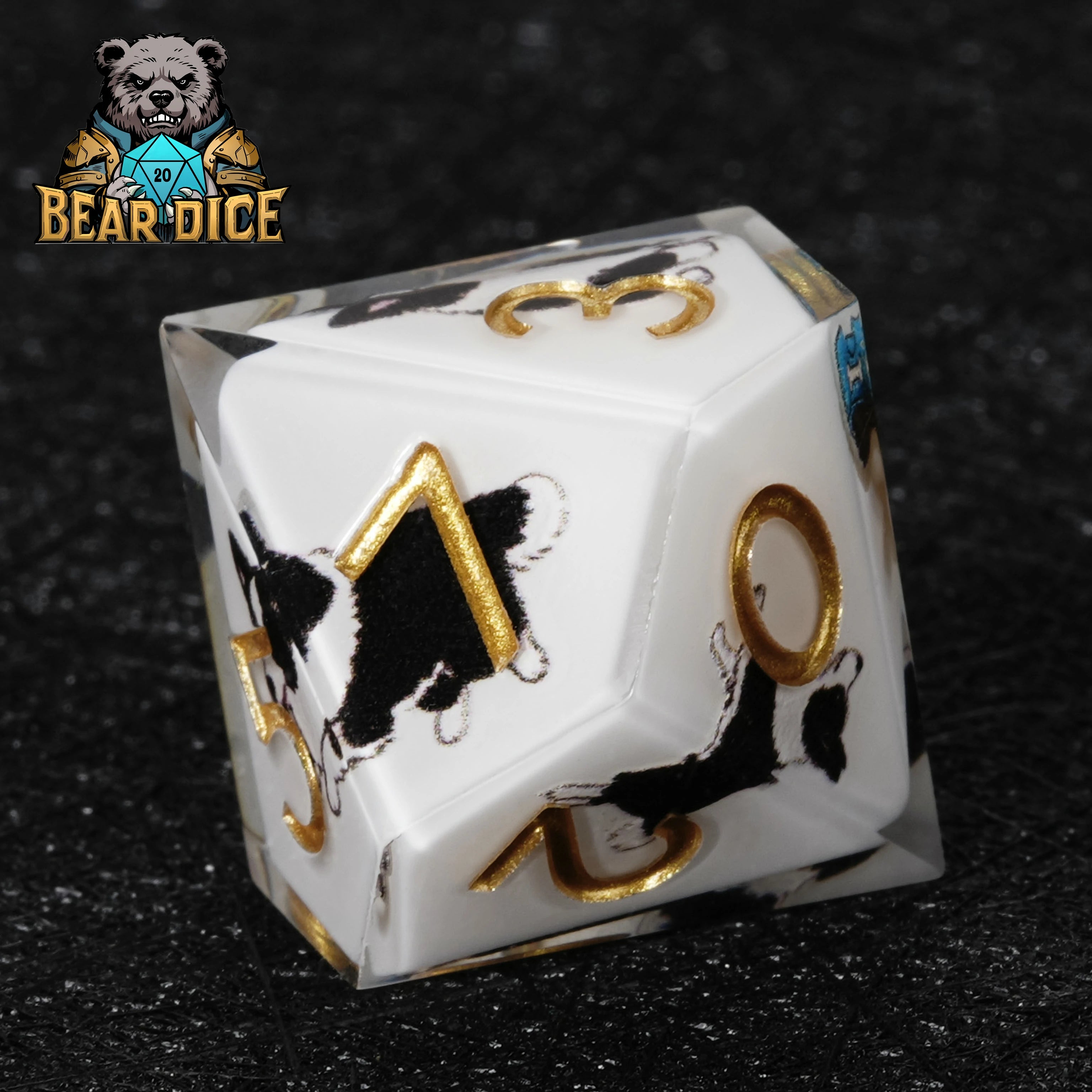 Border Collie White Resin D10 Dice for D&D & RPG Games – Handcrafted Glitter Die
