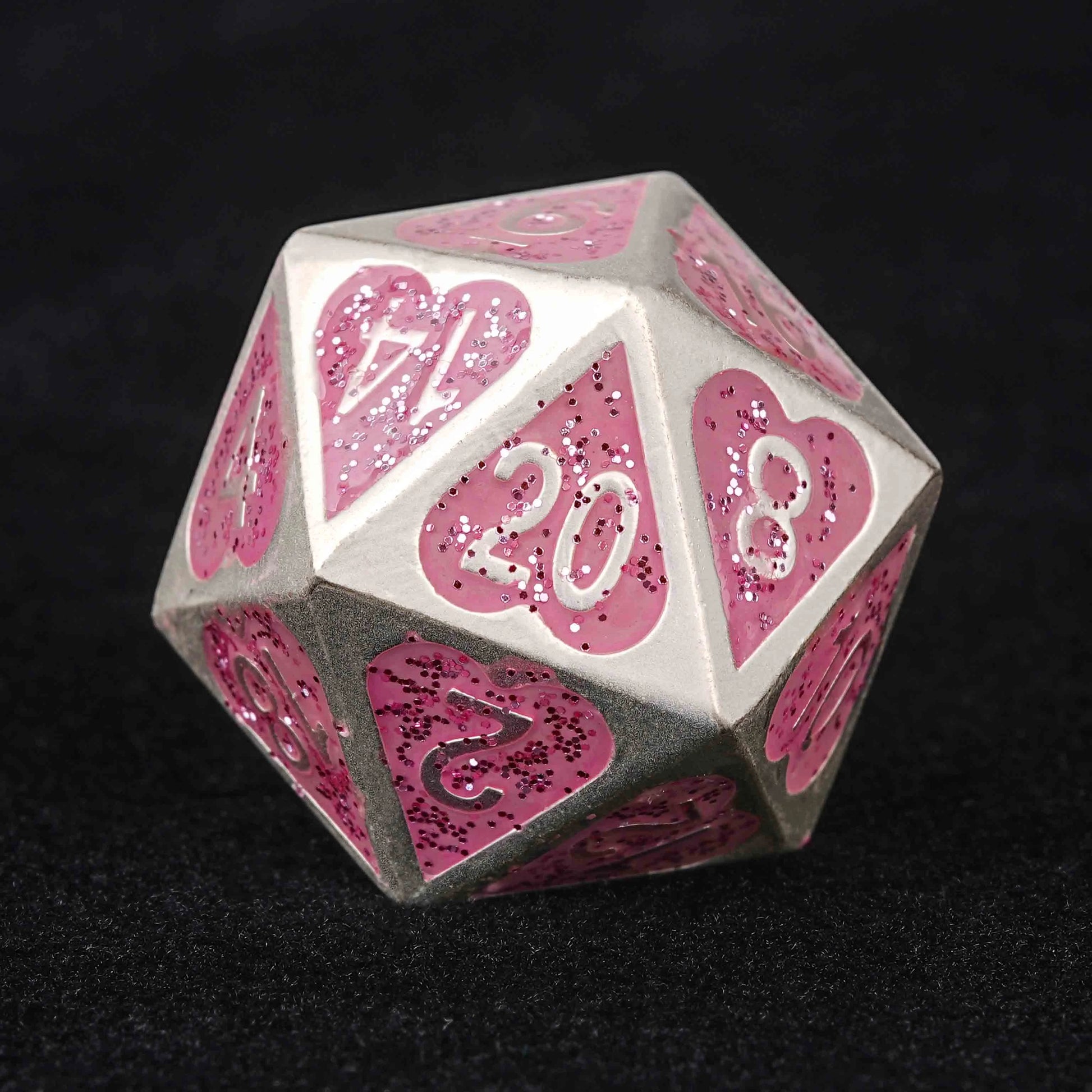 Pink Glitter Heart Love Metallic DND 20 Sided Dice | Bear Dice