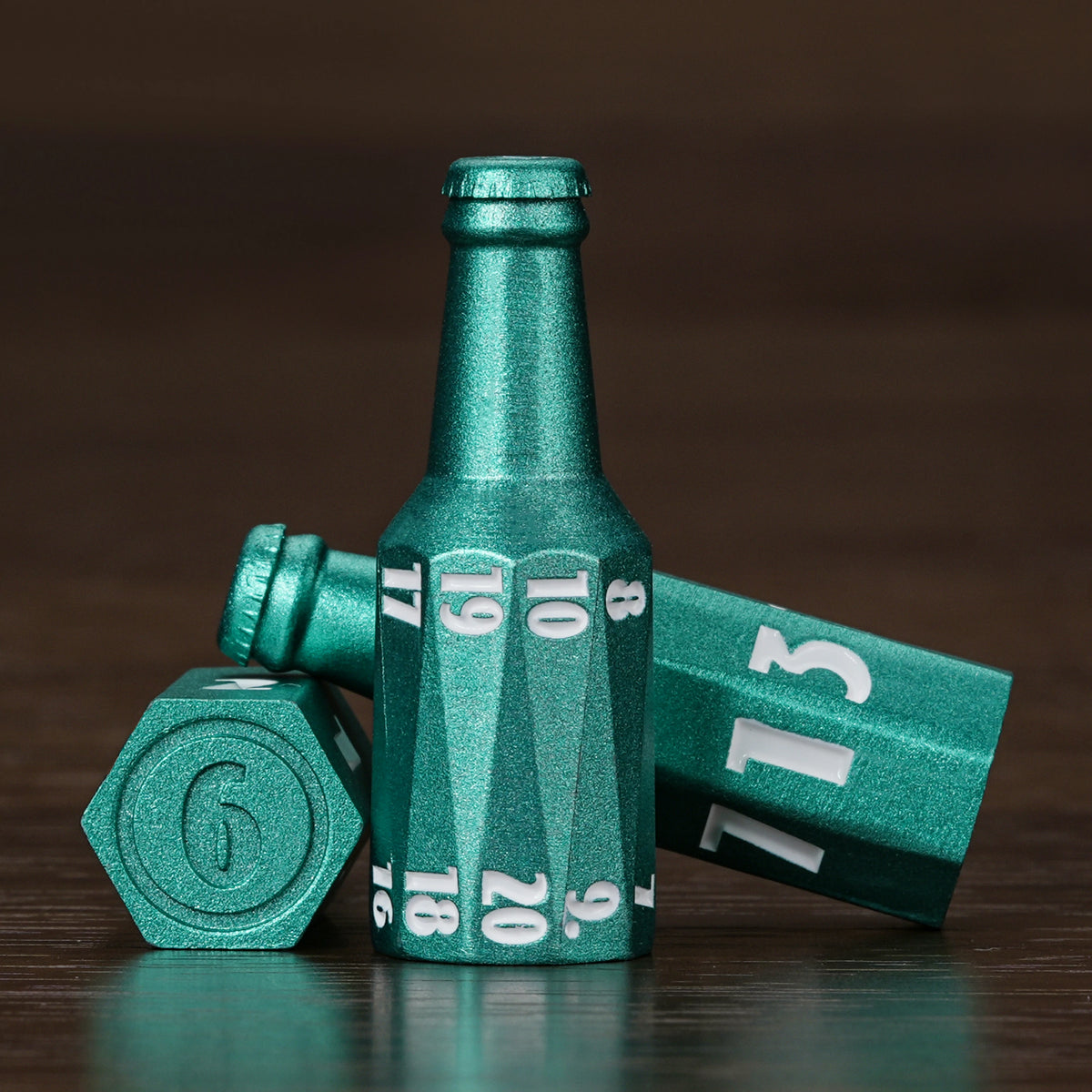 Kickstarter Dice - Unique Spray-Painted Metal Beer Bottle Dice Set