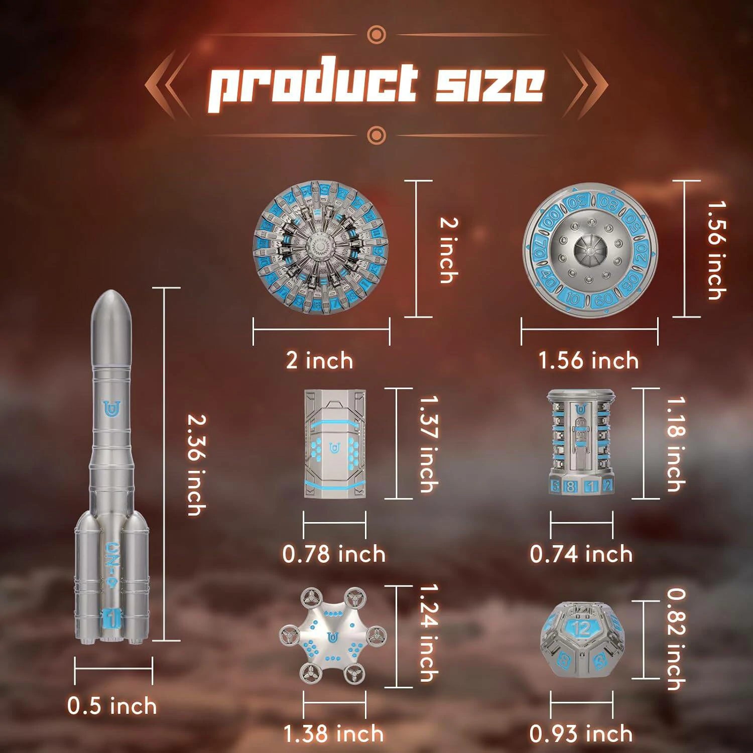 Space Rocket & Station Metal Dice Set | Sci-Fi Metal Dice for RPG