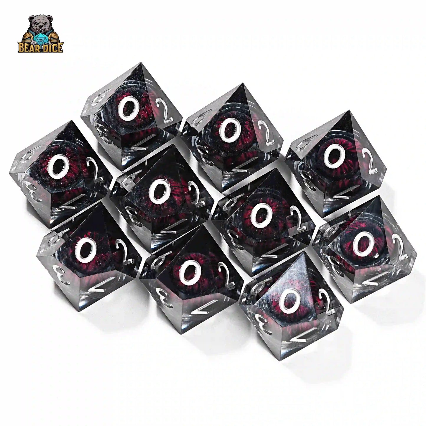 10 Red Eye Spirit Liquid Lock Black Crystal-D10 Resin Theme Dice | Bear Dice