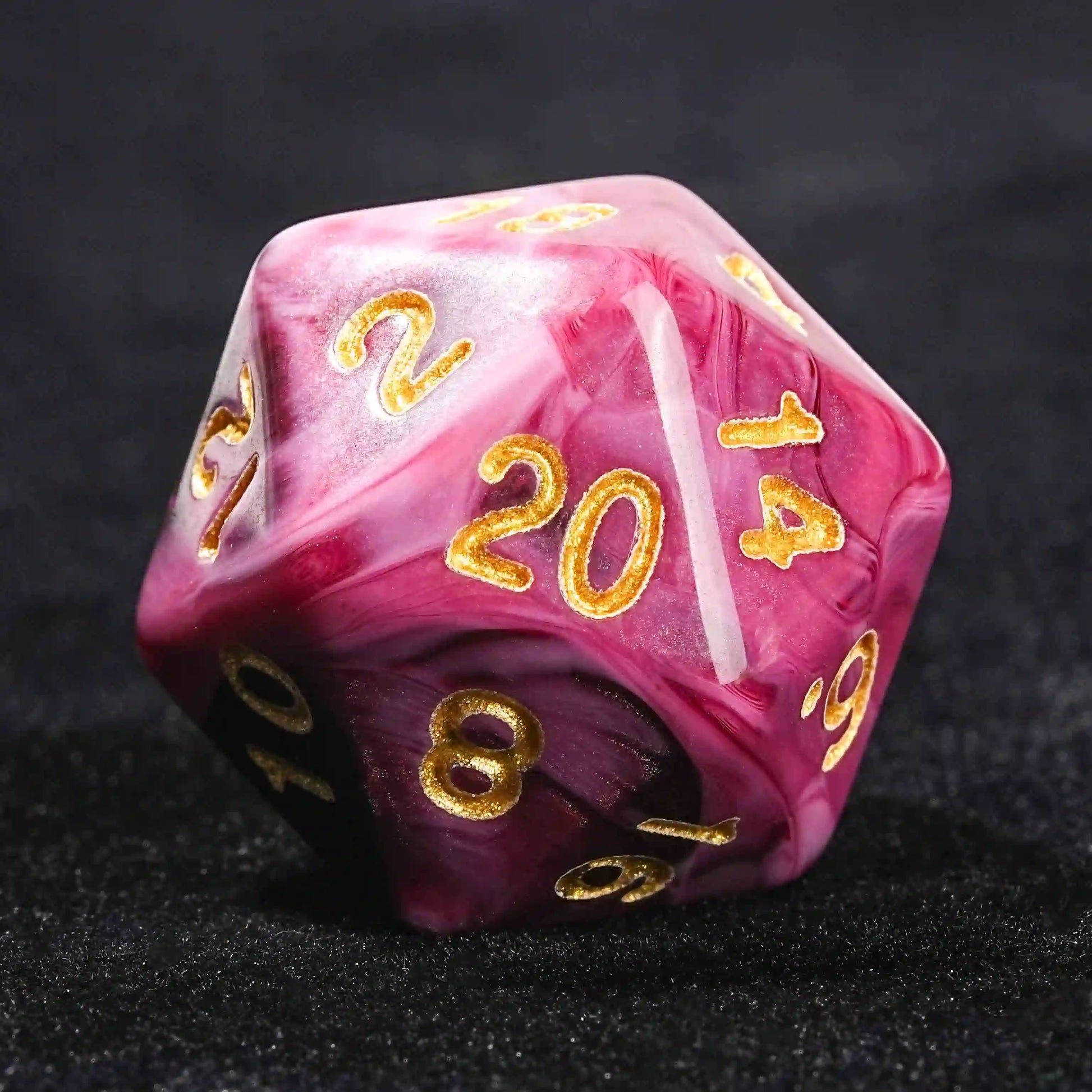 Pink marble texture acrylic DND D20 dice + gold number | Bear Dice