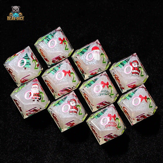 Sparkling and charming Christmas theme 10D10 resin Dice | Bear Dice