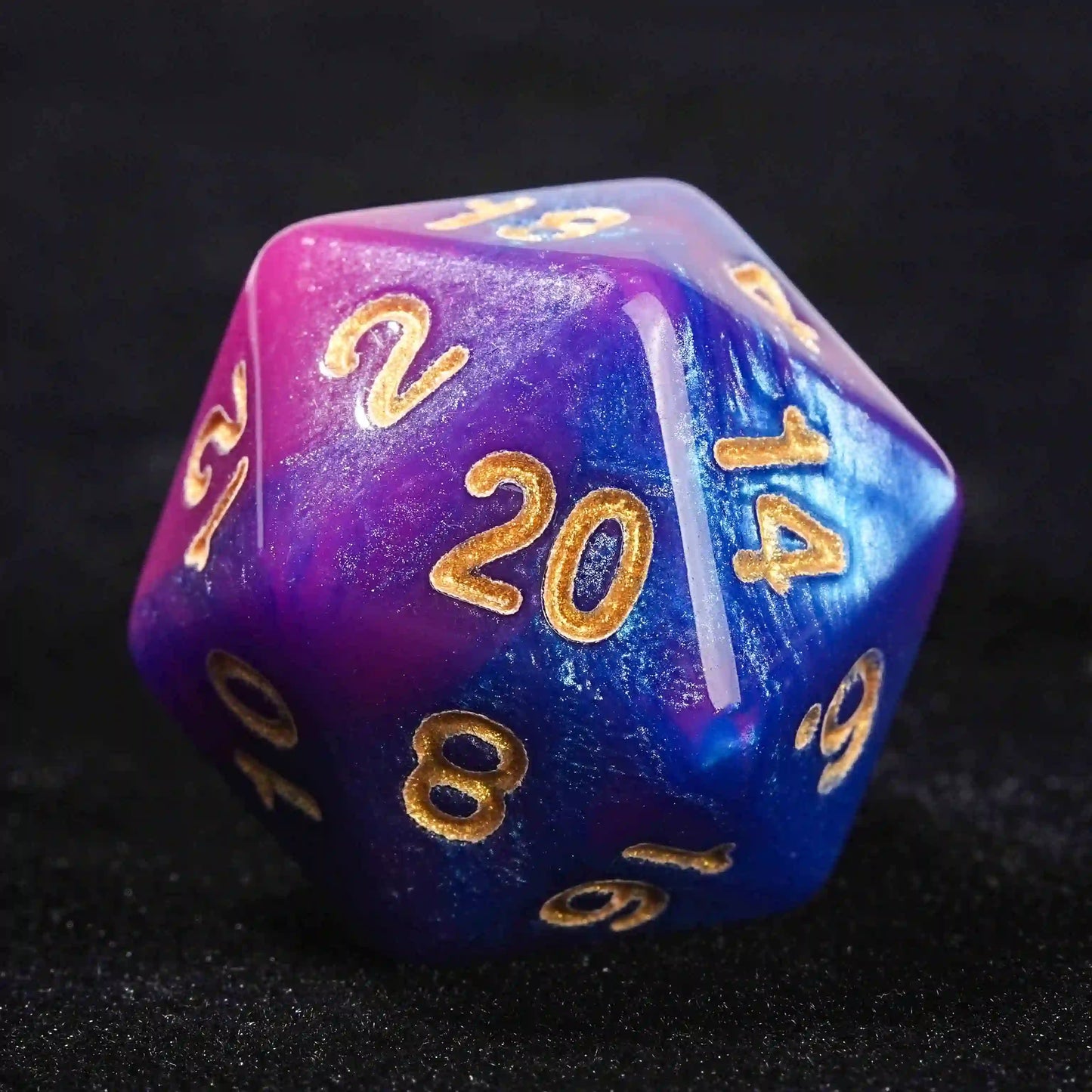 Pink and Purple Gradient Acrylic DND D20 Dice + Gold number