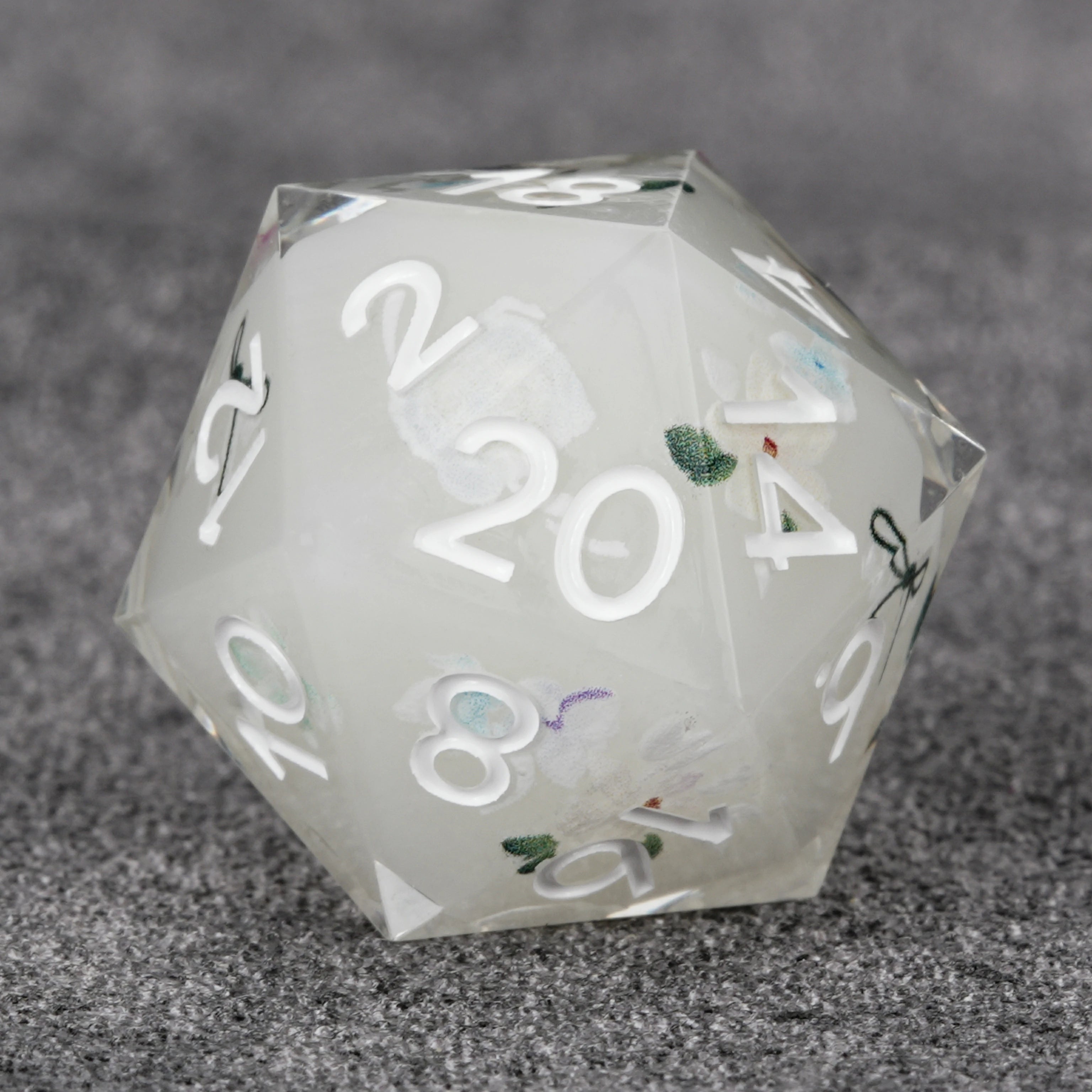 Off-White Resin DND Dice Set | Fresh Floral & Green Leaf Pattern