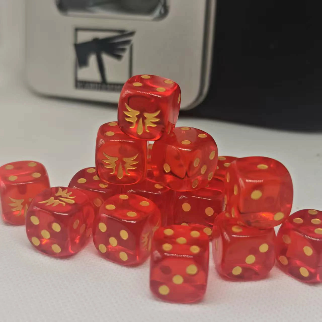 Warhammer Blood Angels Red Transparent Acrylic D6 Dice | Gold Pips Tabletop Gaming Dice Set