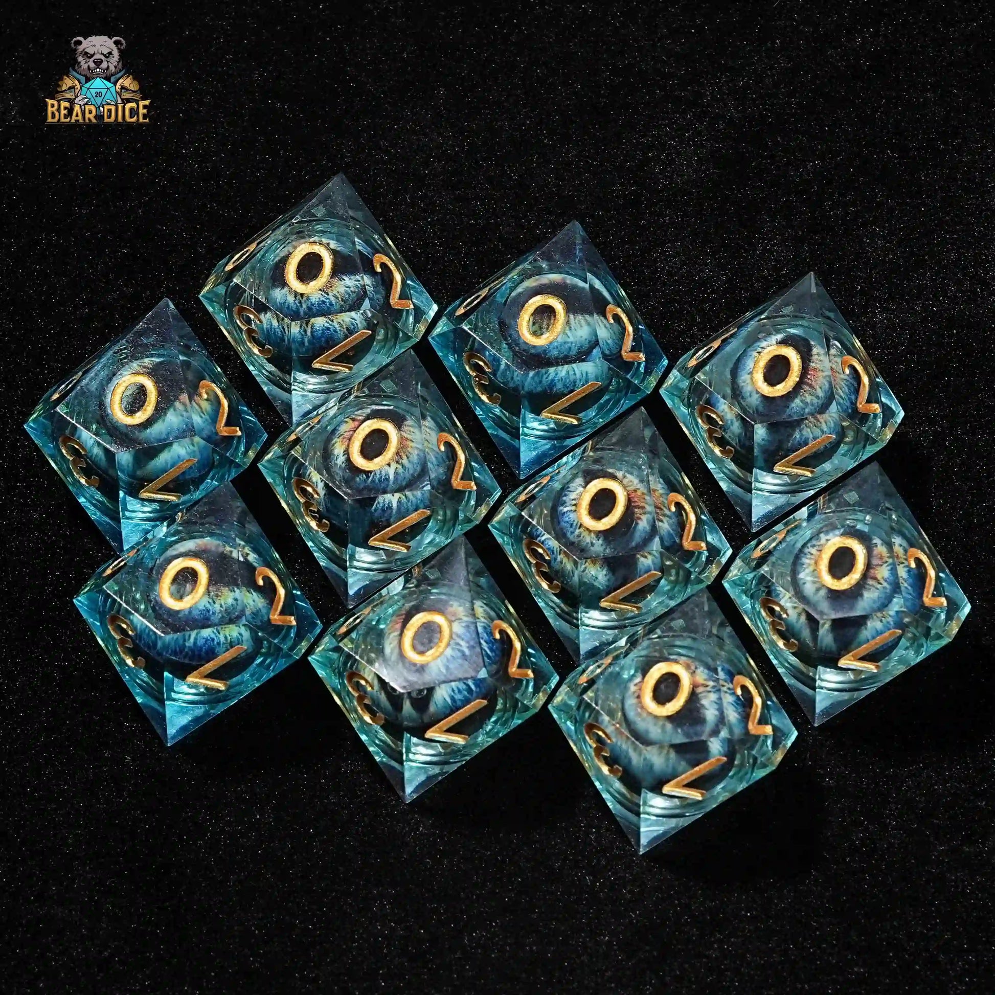 10D10 Blue Dragon's Eye Liquid Core Dice - for Dungeons & Dragons D&D Tabletop Game | Bear Dice