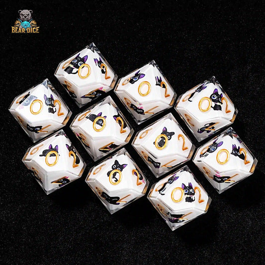 10D10 Big Eye Cat White Resin D&D Dice | Bear Dice