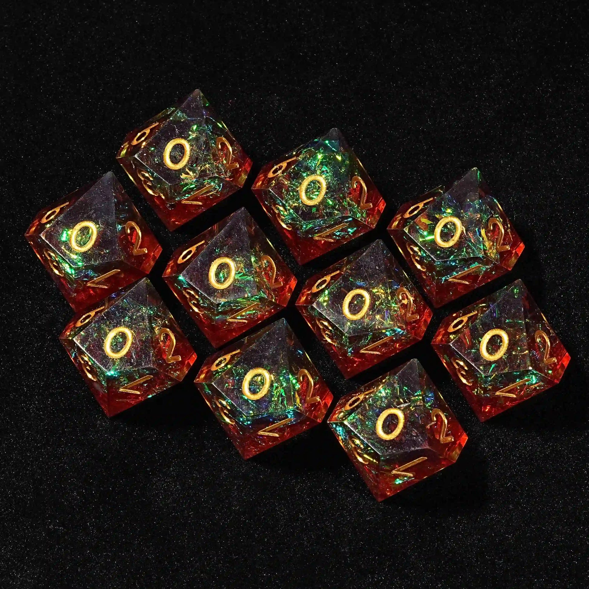 Translucent colorful 10D10 Resin dice with gold numerals | Bear Dice