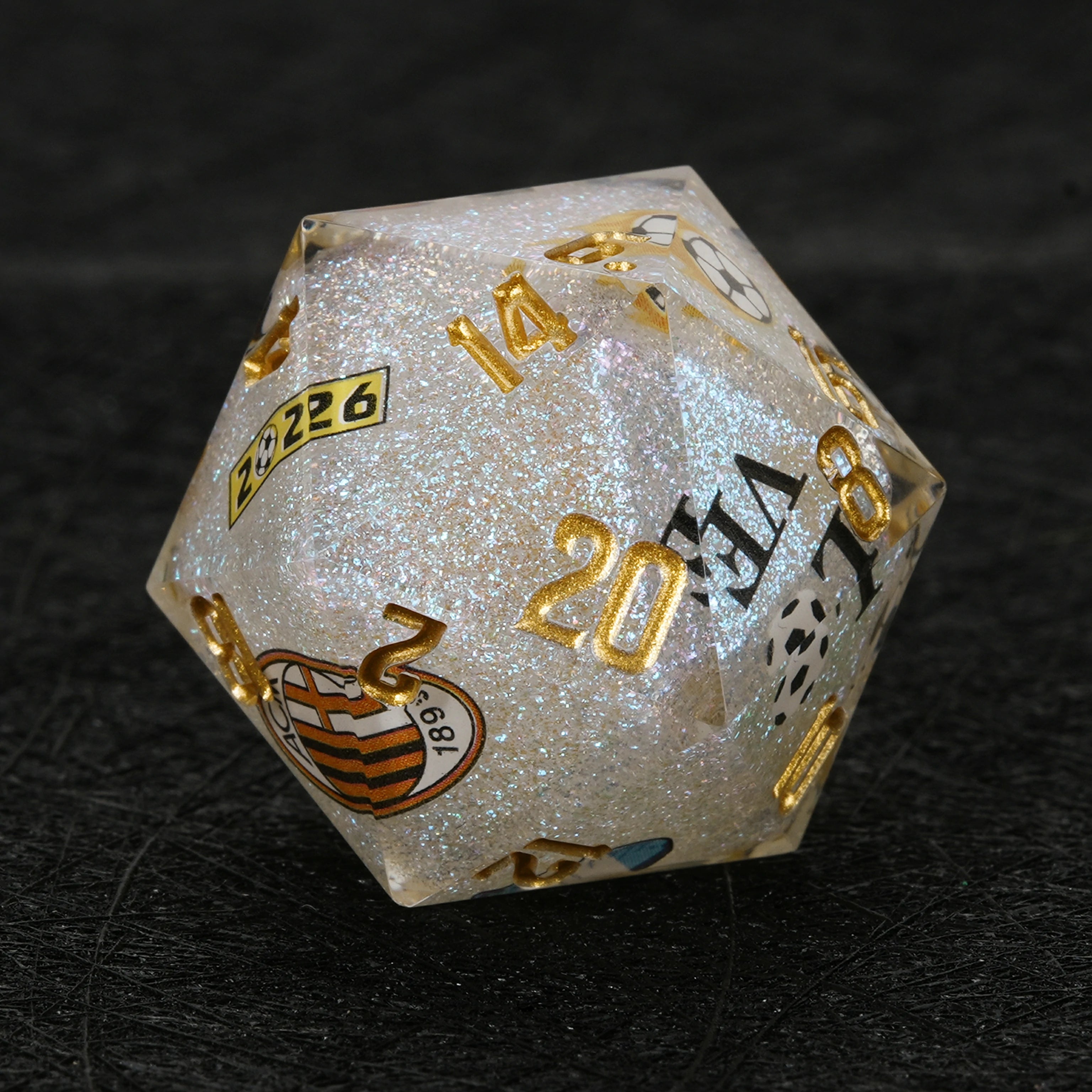 Argentina Soccer DND Dice Set | White Glitter Resin Dice for D&D RPG