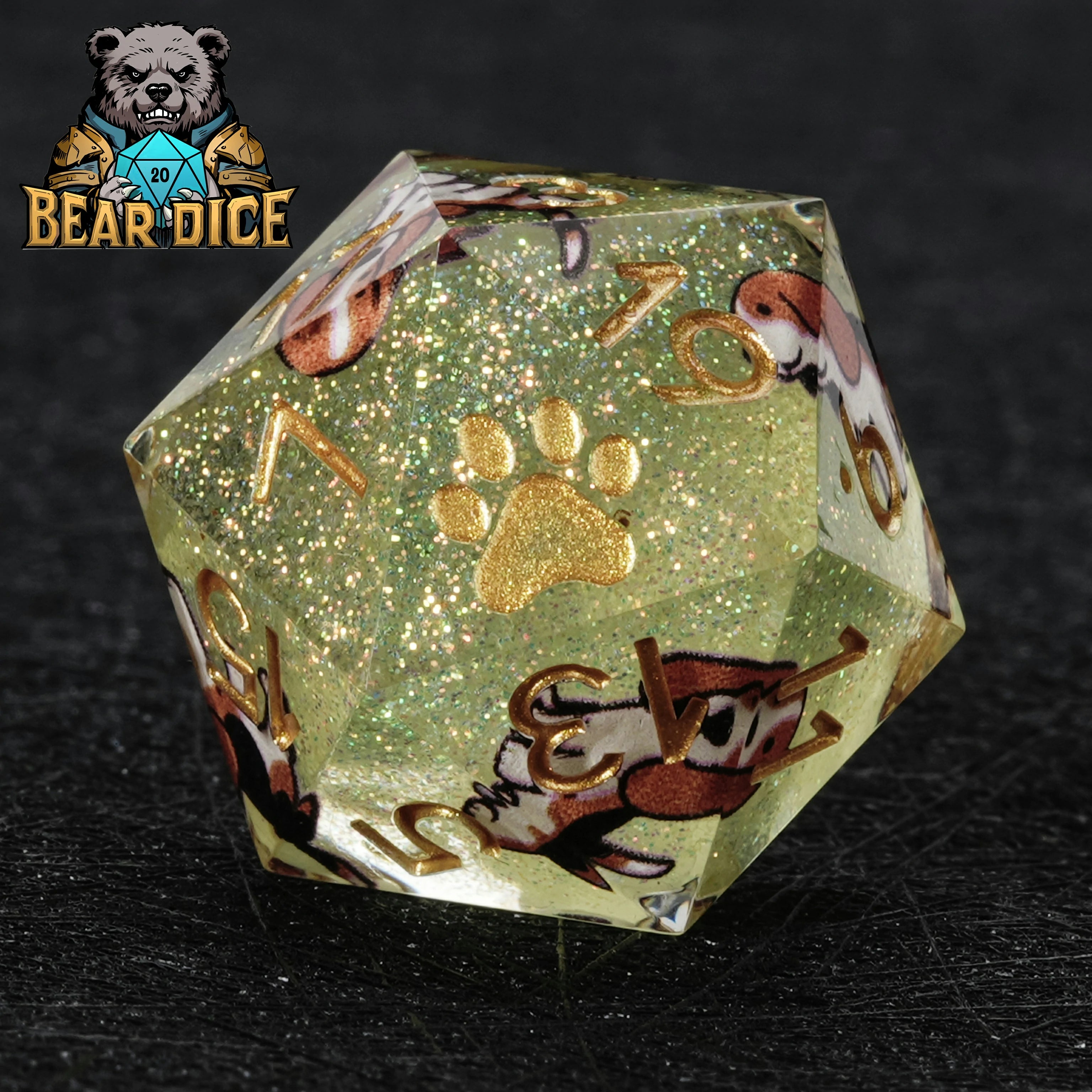 Beagle Green Glitter Resin DND Dice Set | 7-Piece RPG Polyhedral Dice for D&D & Tabletop Games