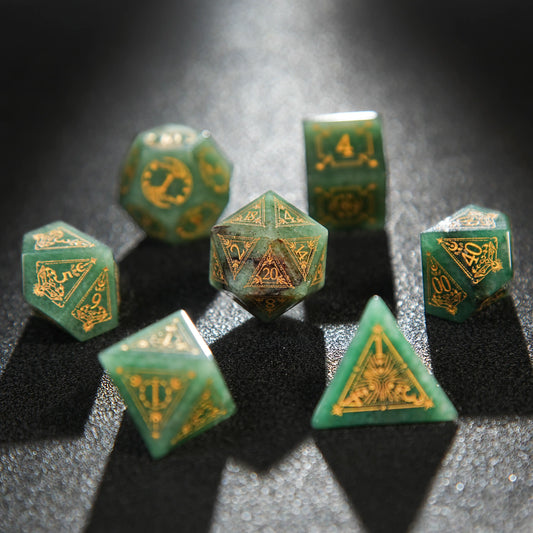 Emerald Gems D&D Dice Set + Gold Numeric Runes | Bear Dice