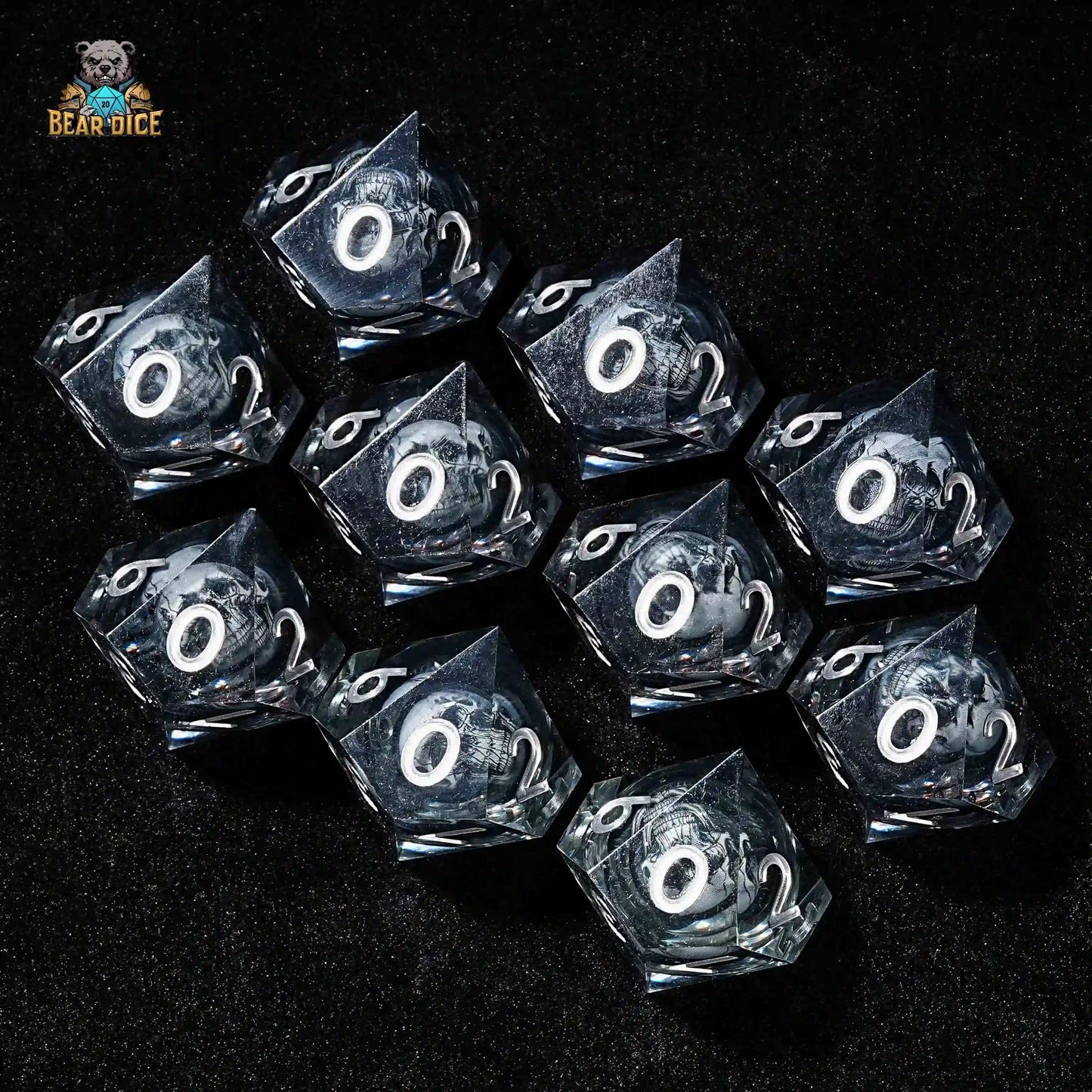 Shadow Skull 10D10 Black Translucent Resin Dice | Bear Dice