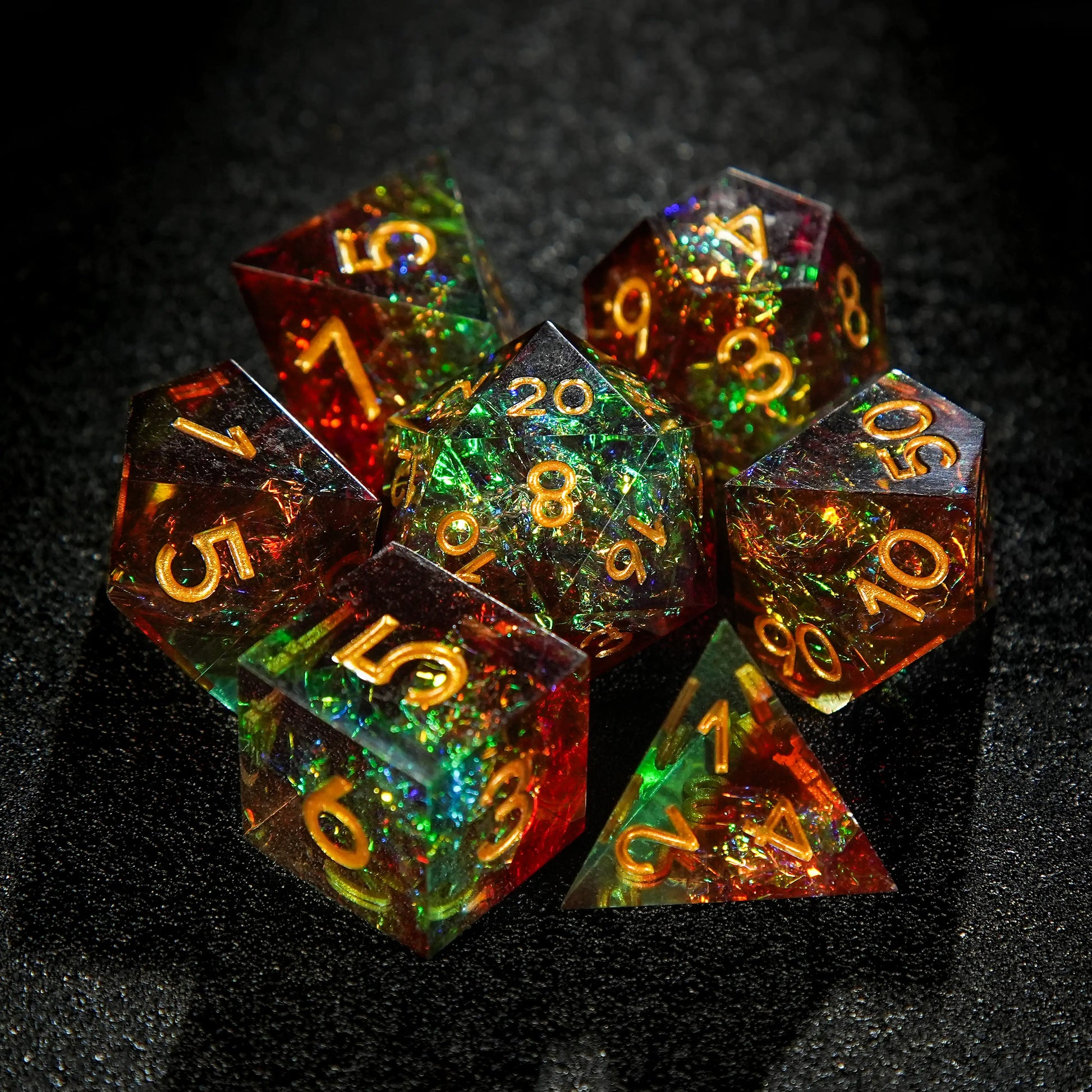 Brown Green Resin DND Dice Set + Gold Font | Bear Dice