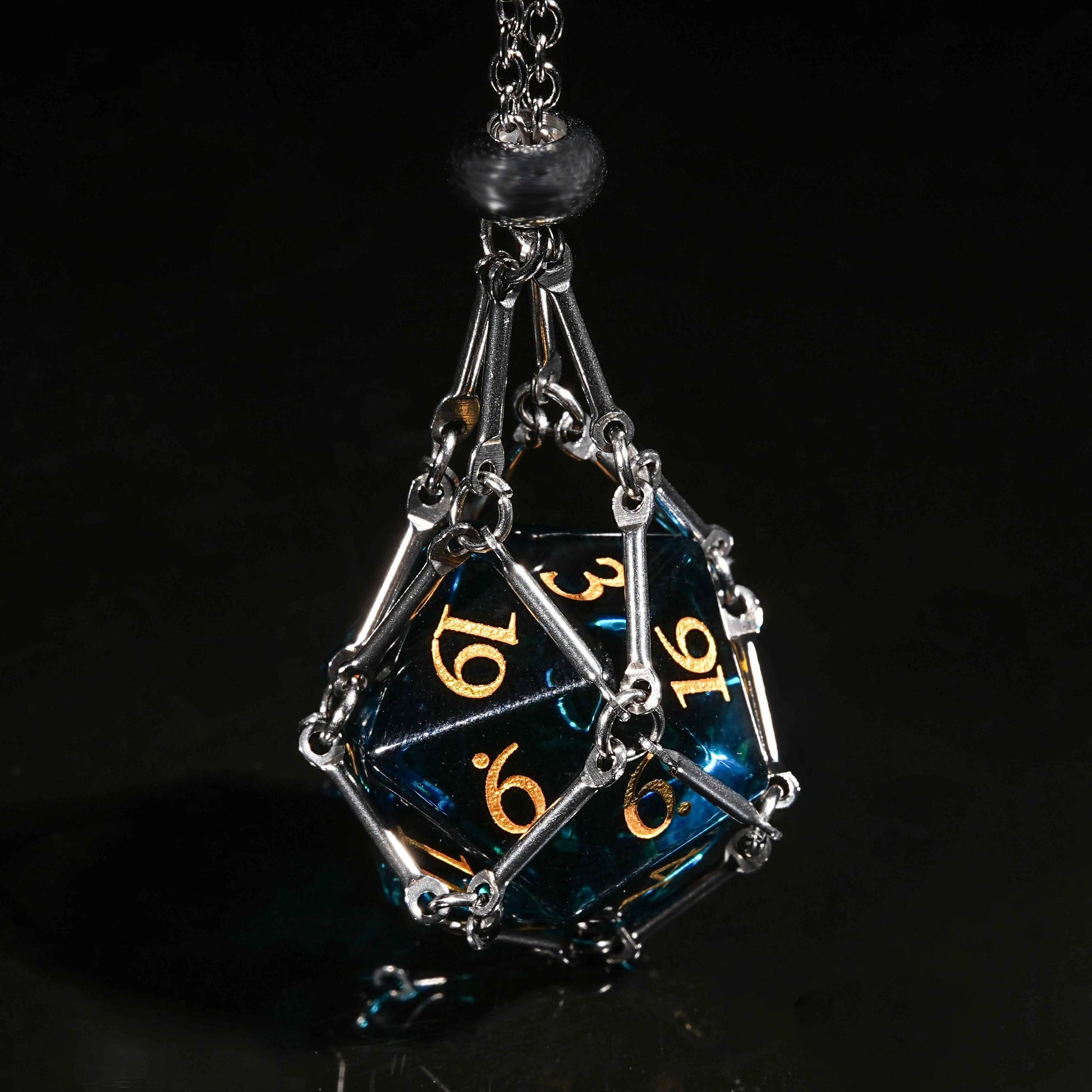 Fantasy Faerie Blue Clear Glass Gemstone DND 20 Sided Dice + Gold Font | Bear Dice