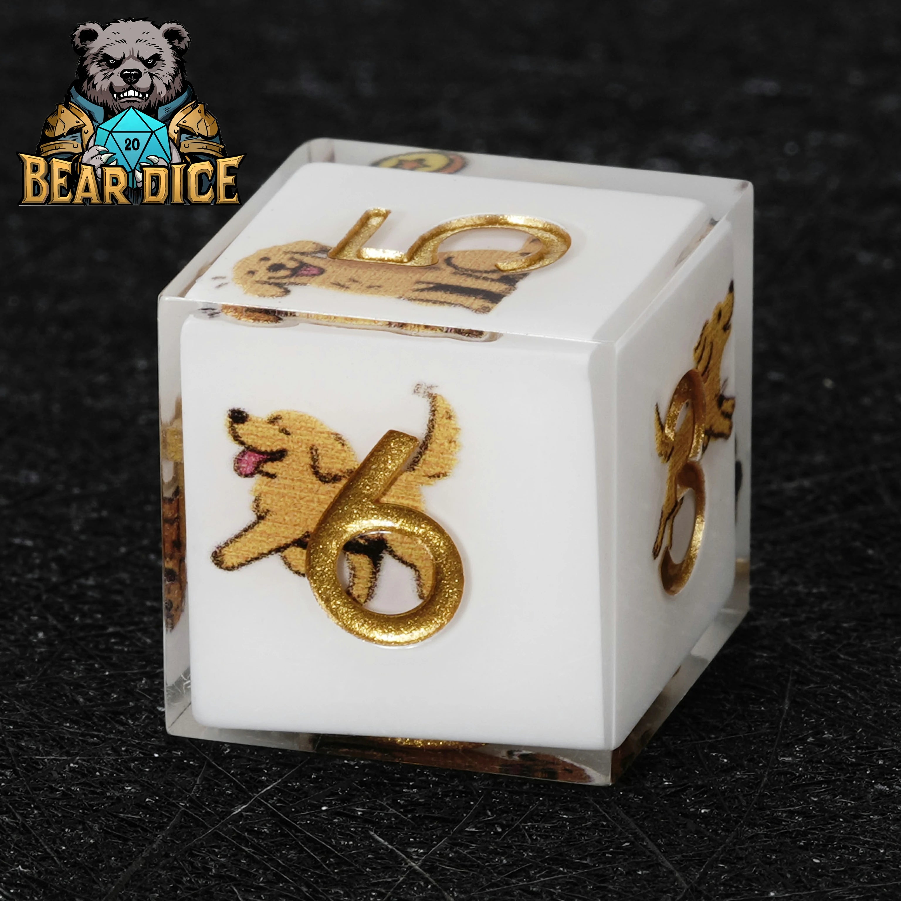 Golden Retriever White Resin DND D6 Dice Set – Cute Dog Dice for RPG