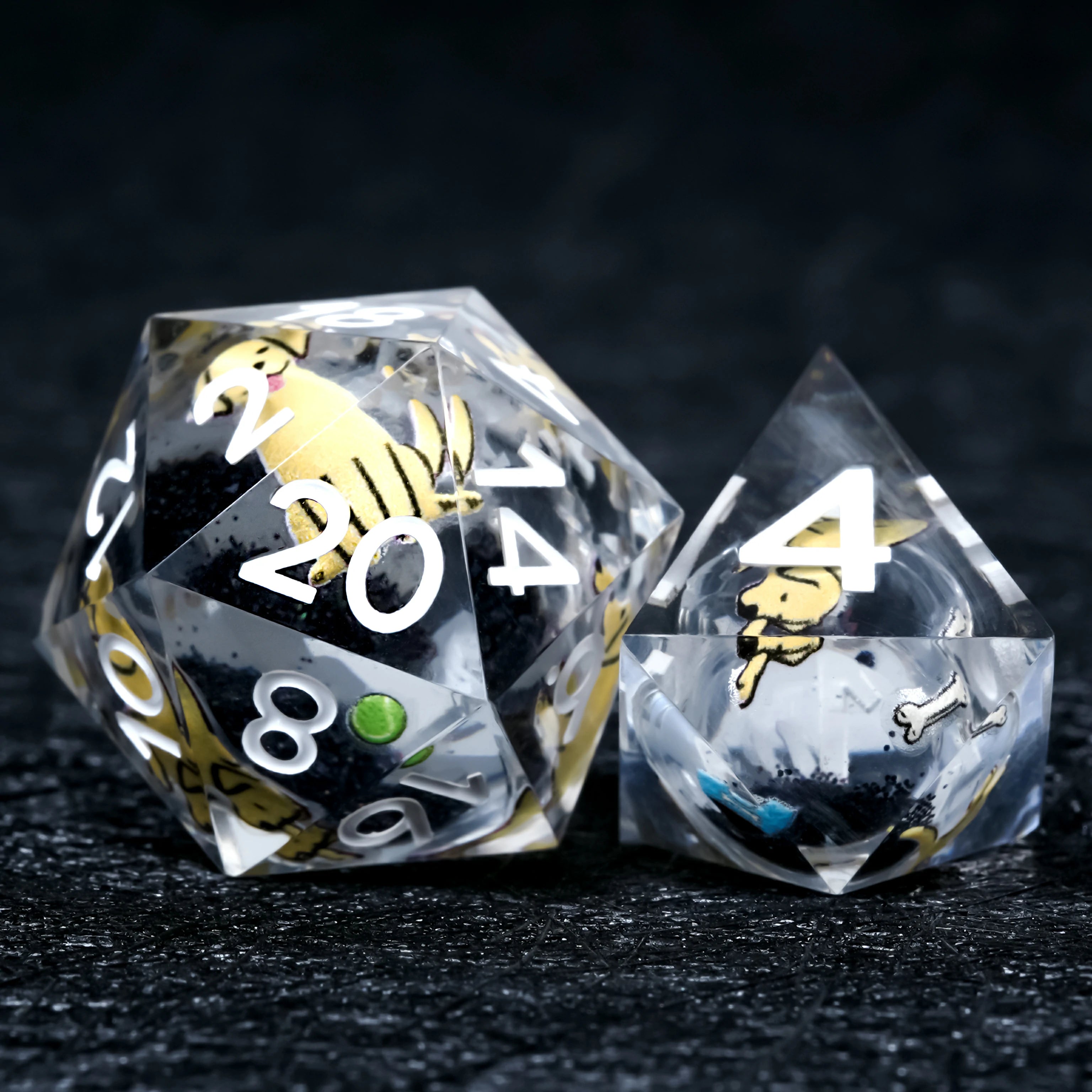 Labrador Black Liquid-Core Resin Dice Set | White Numbers for D&D RPG