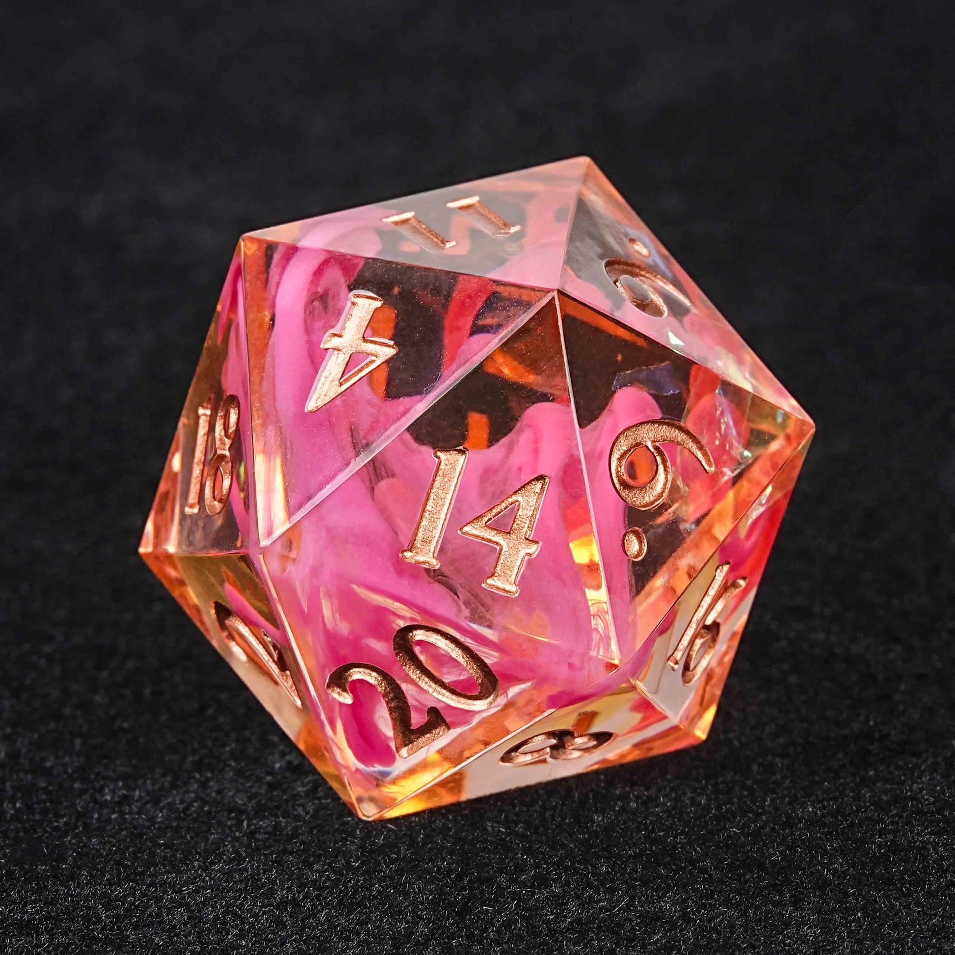 Pink Swirl Resin Love DND Dice Set + Gold Font - D20 dice| Bear Dice