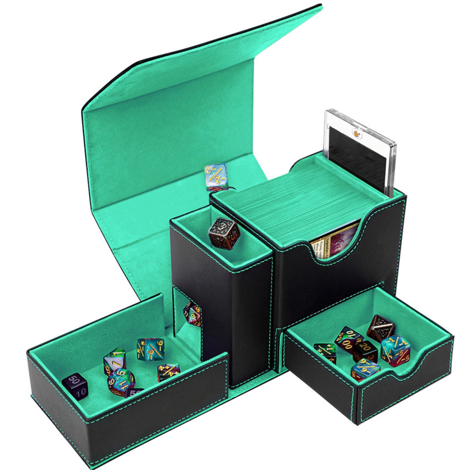 PU Leather Card Box with Dice Tray | Trading Card Storage Box for MTG, Pokemon, DnD, and Board Games