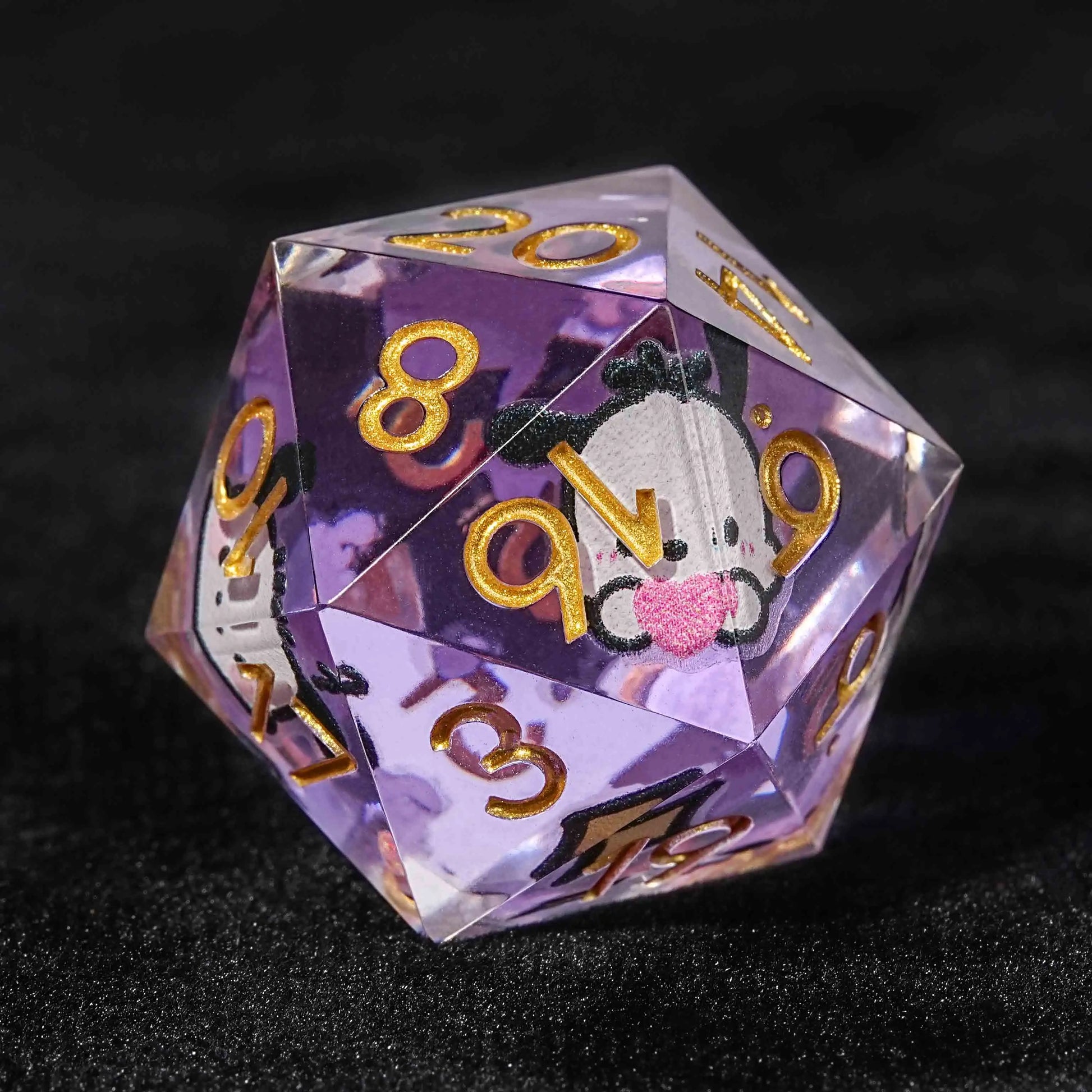 Purple Pacha Dog Resin DND Dice Set + Gold Number | Bear Dice