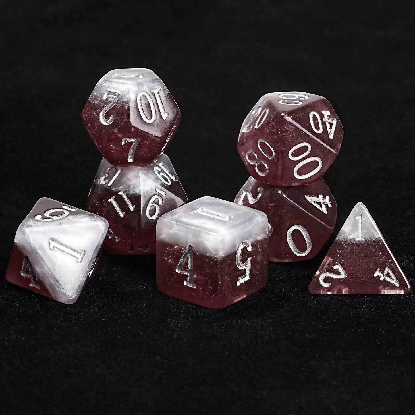 Black Ale Liquid Core Resin DND Dice Set + Silver Font | Bear Dice