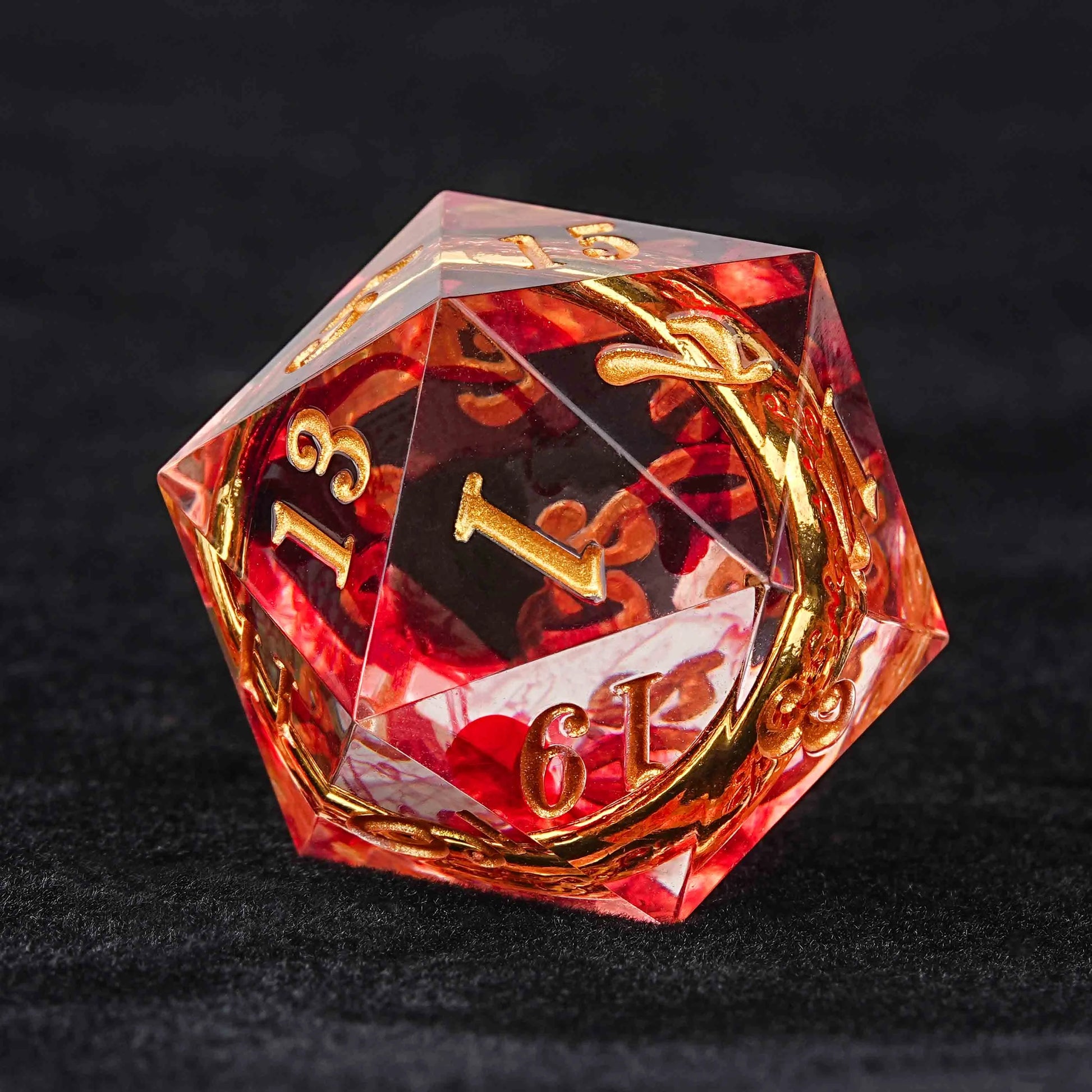 Gold Ring DND Red Resin Dice Set Sharp Edges Perfect for Romance Role Playing Adventures - D20 dice| Bear Dice