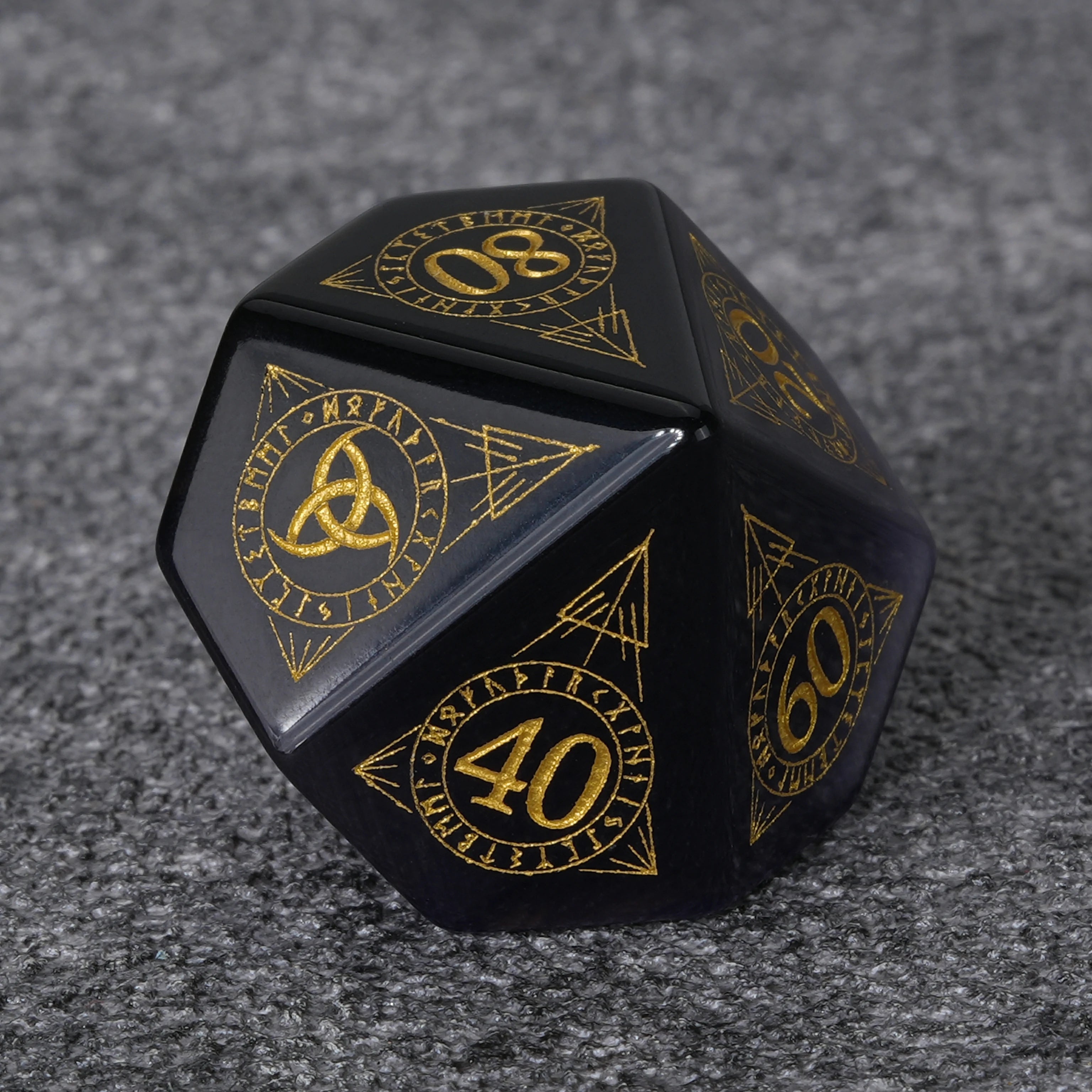 Amethyst DND Gemstone Dice Set with Gold Magical Runes