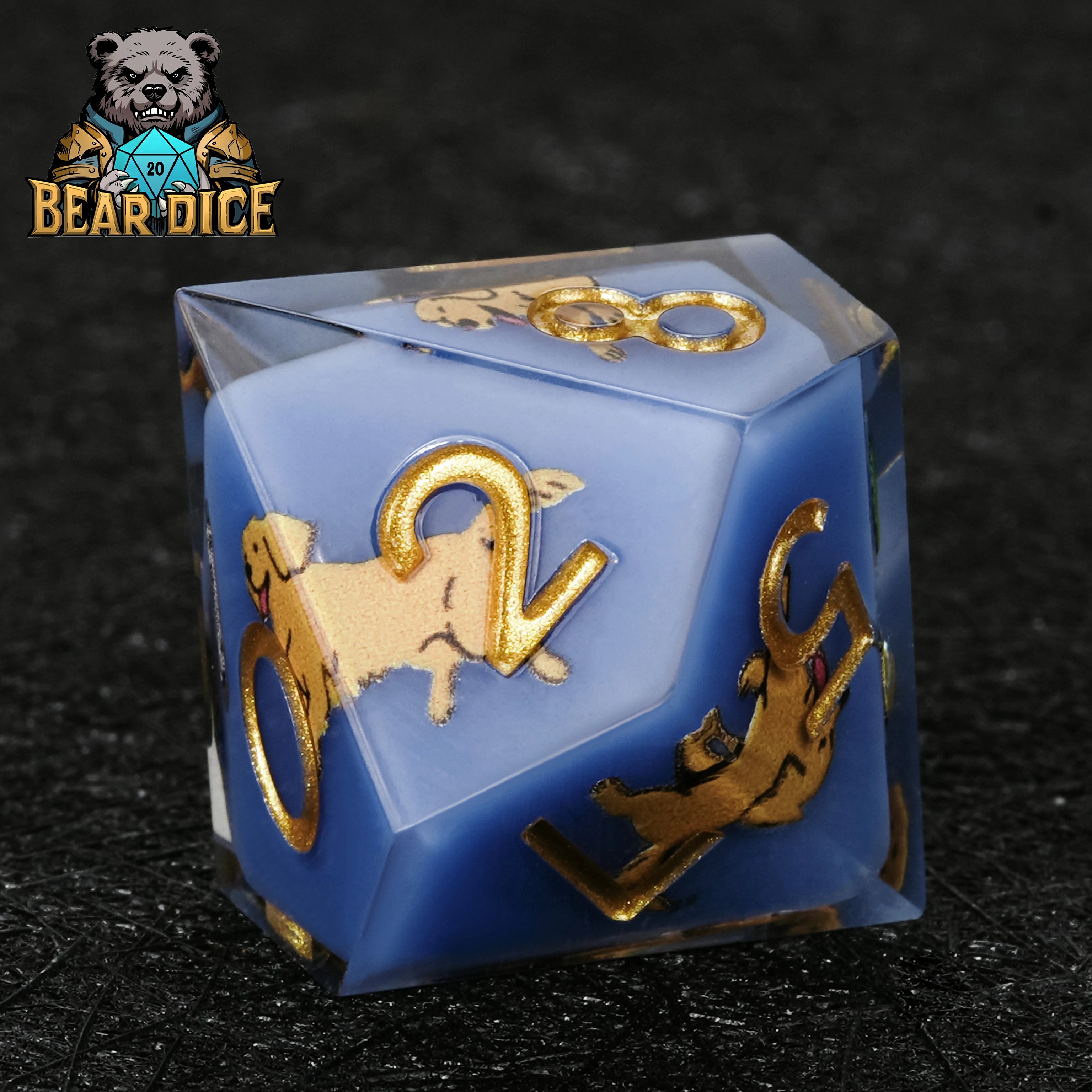 Golden Retriever Blue Resin D&D D10 Dice | Single Ten-Sided Die for RPG