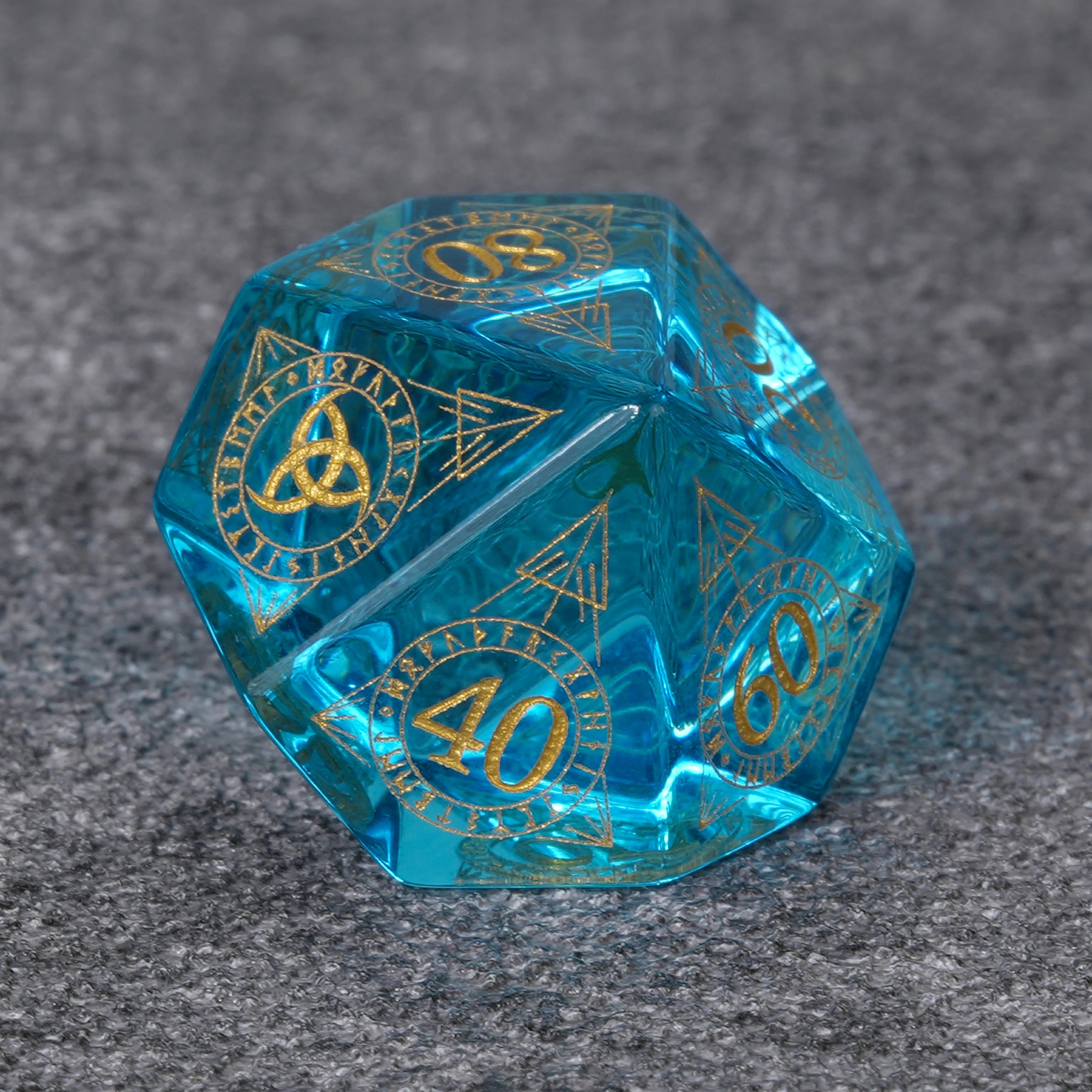 Ice Blue Glass Dice Set with Mystical Rune Magic Circle