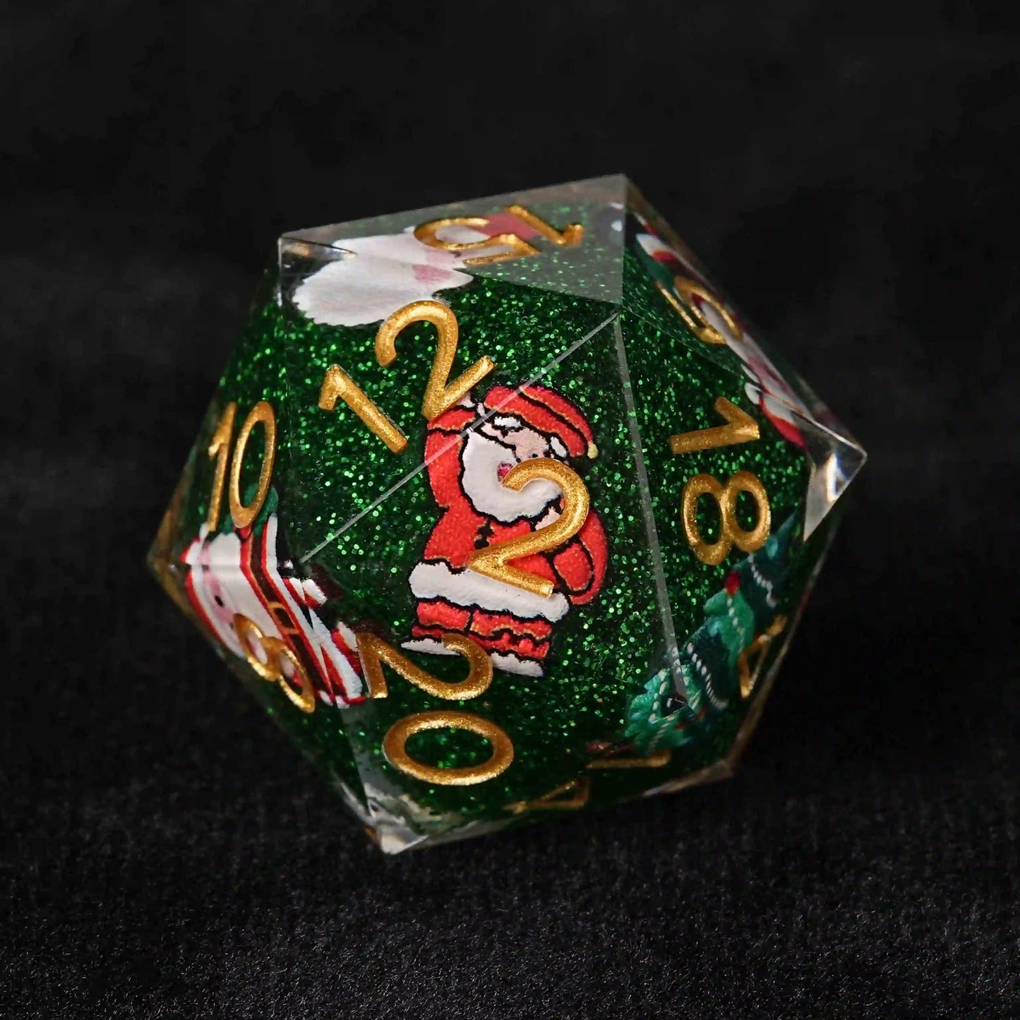 Christmas Spree: green resin dnd d20 dice + gold numbers | Bear Dice