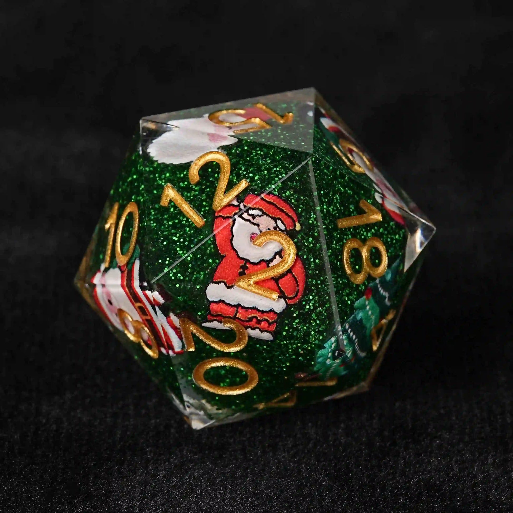 Christmas Spree: green resin dnd d20 dice + gold numbers | Bear Dice