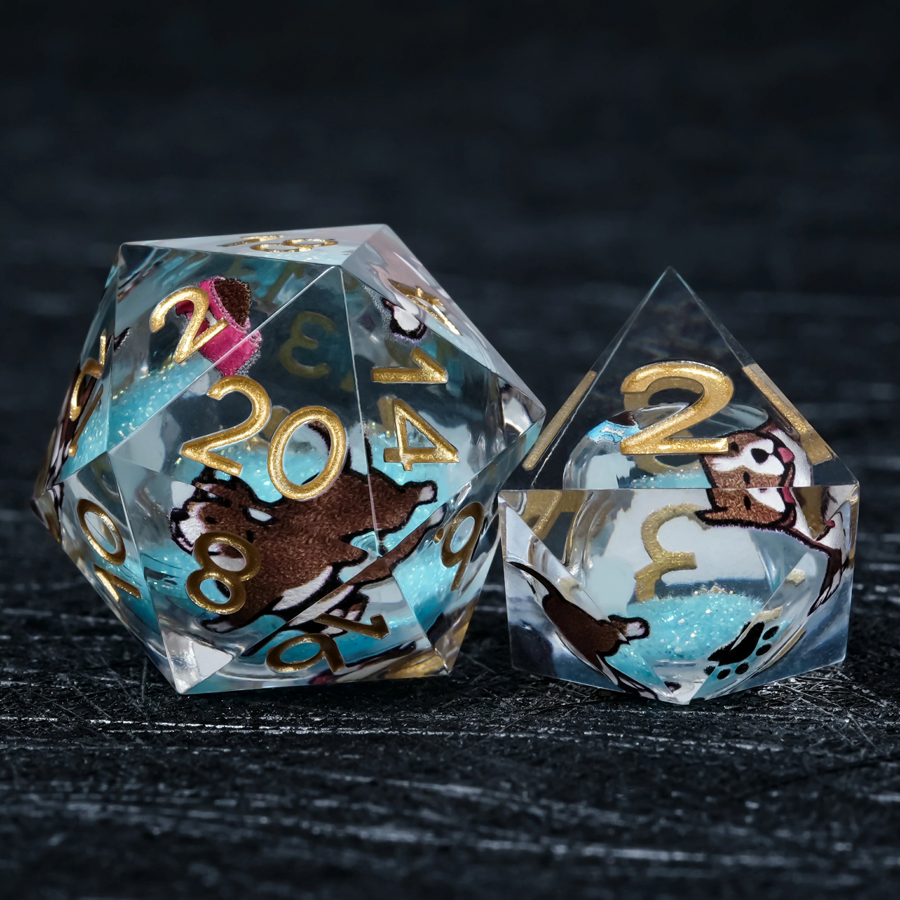 American Pit Bull Blue Liquid-Core Resin Dice Set | Gold Numbers for D&D & RPG