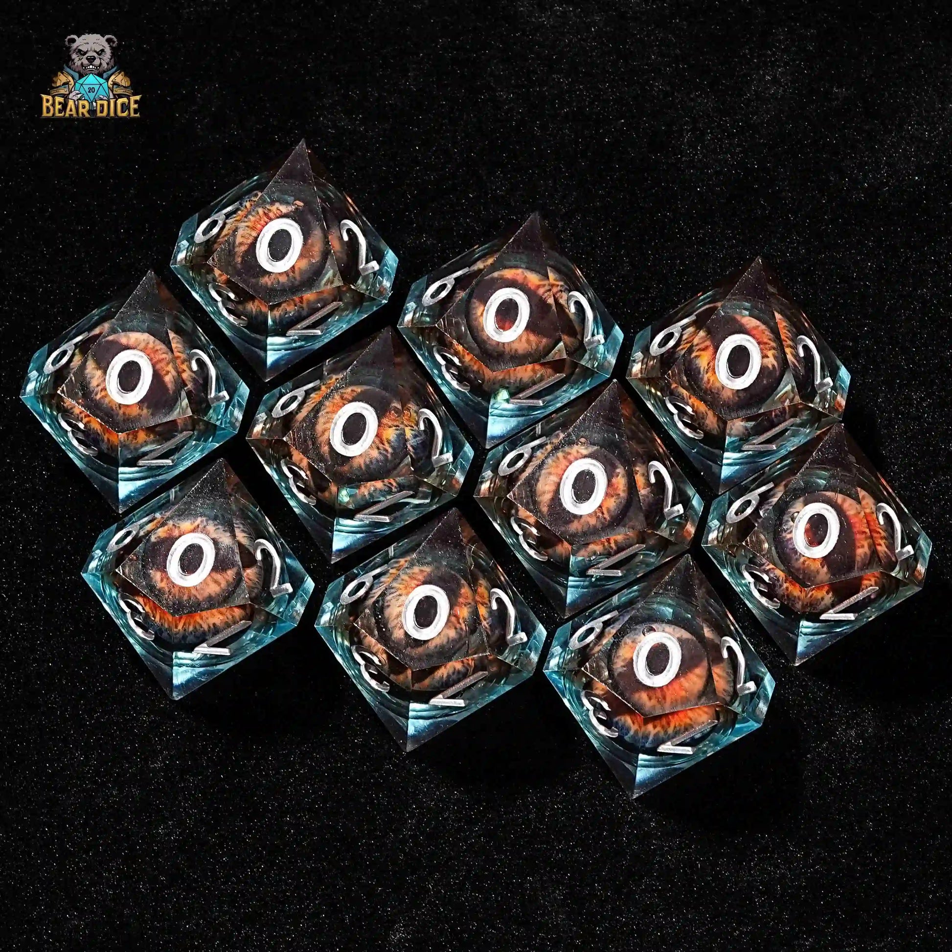 Blue Transparent Resin 10D10 Dice with Stunning Dragon Eye Design | Bear Dice