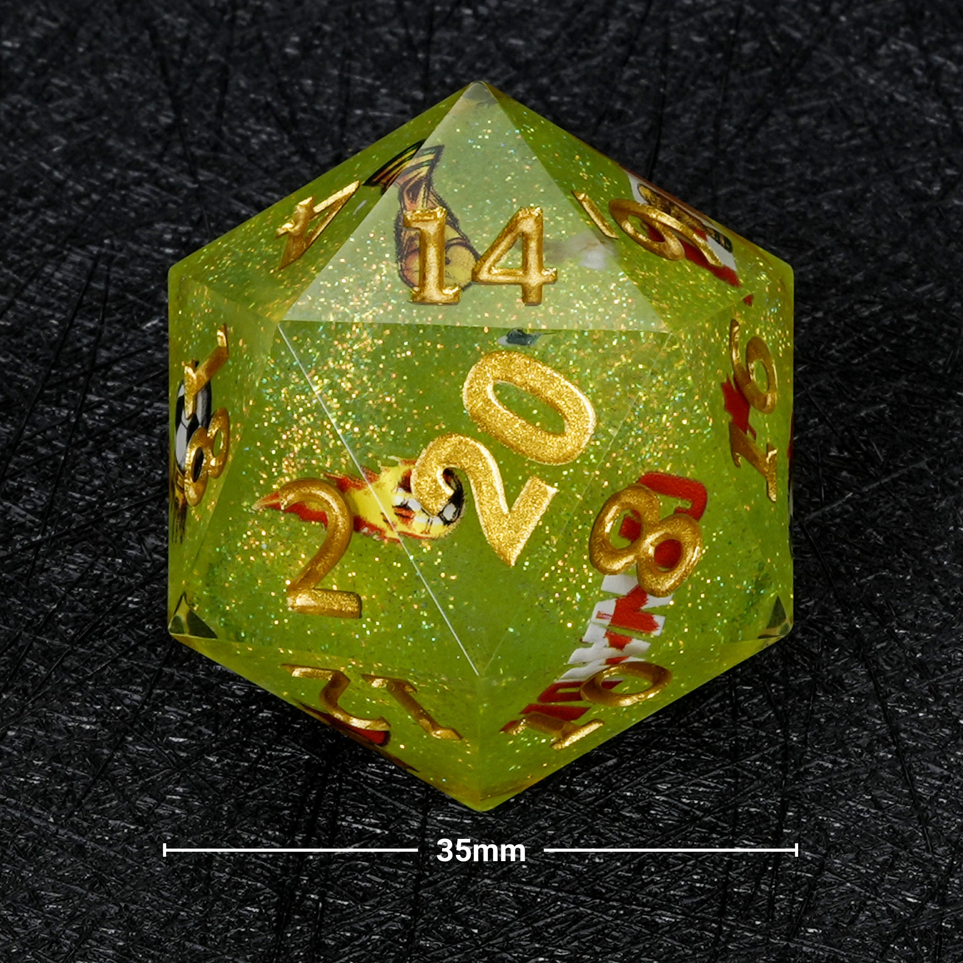 35mm Canada Soccer Green Glitter Resin D20 Dice – World Cup Large D20 for RPG