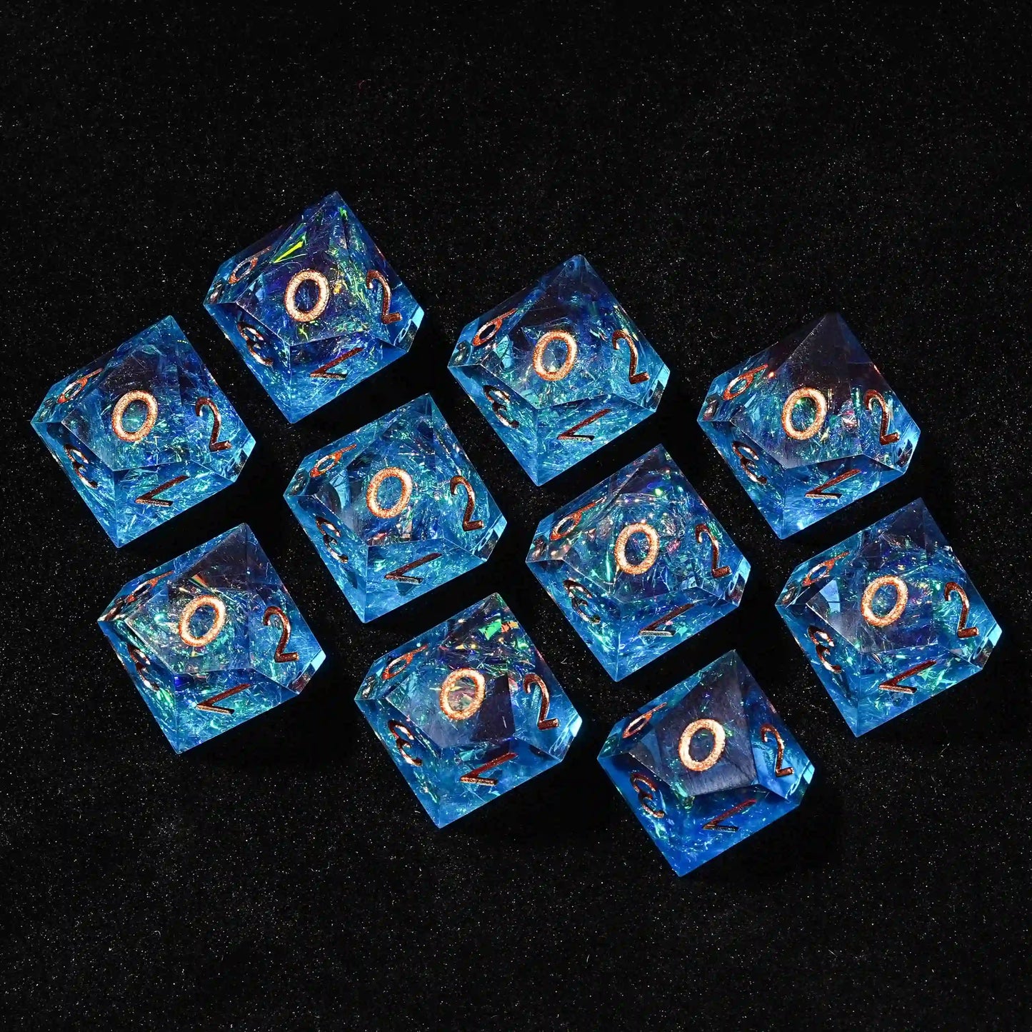 10D10 Fantasy Translucent Red Blue Resin D&D Dice - copper Numbers | Bear Dice