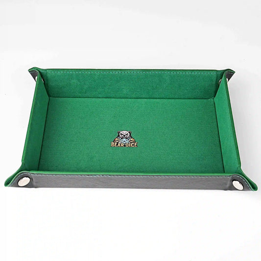 Four Corner Fold - Green Velvet Top dnd Dice Tray Leather Border