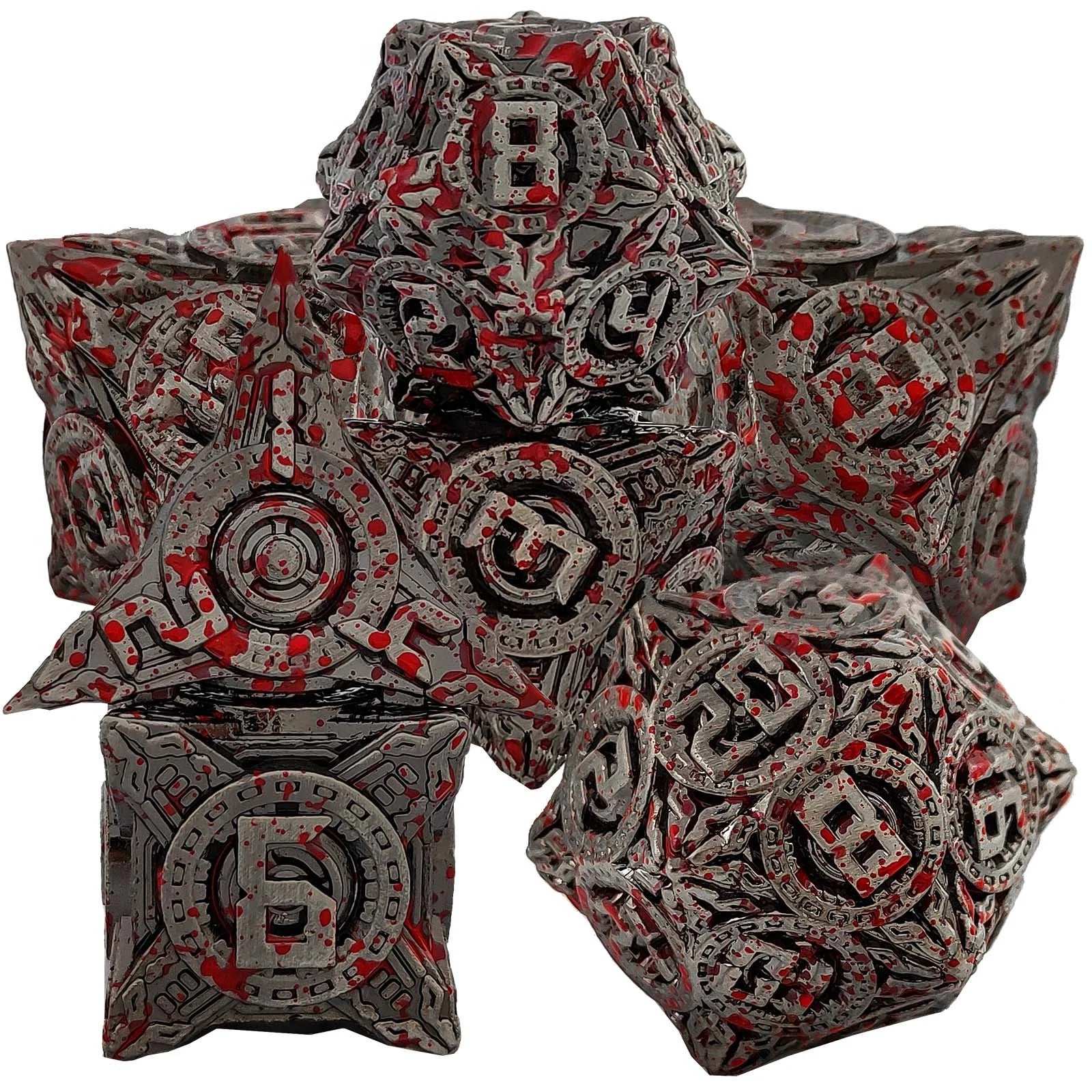 UFO mechanical style metal dice set with blood stains | Bear Dice