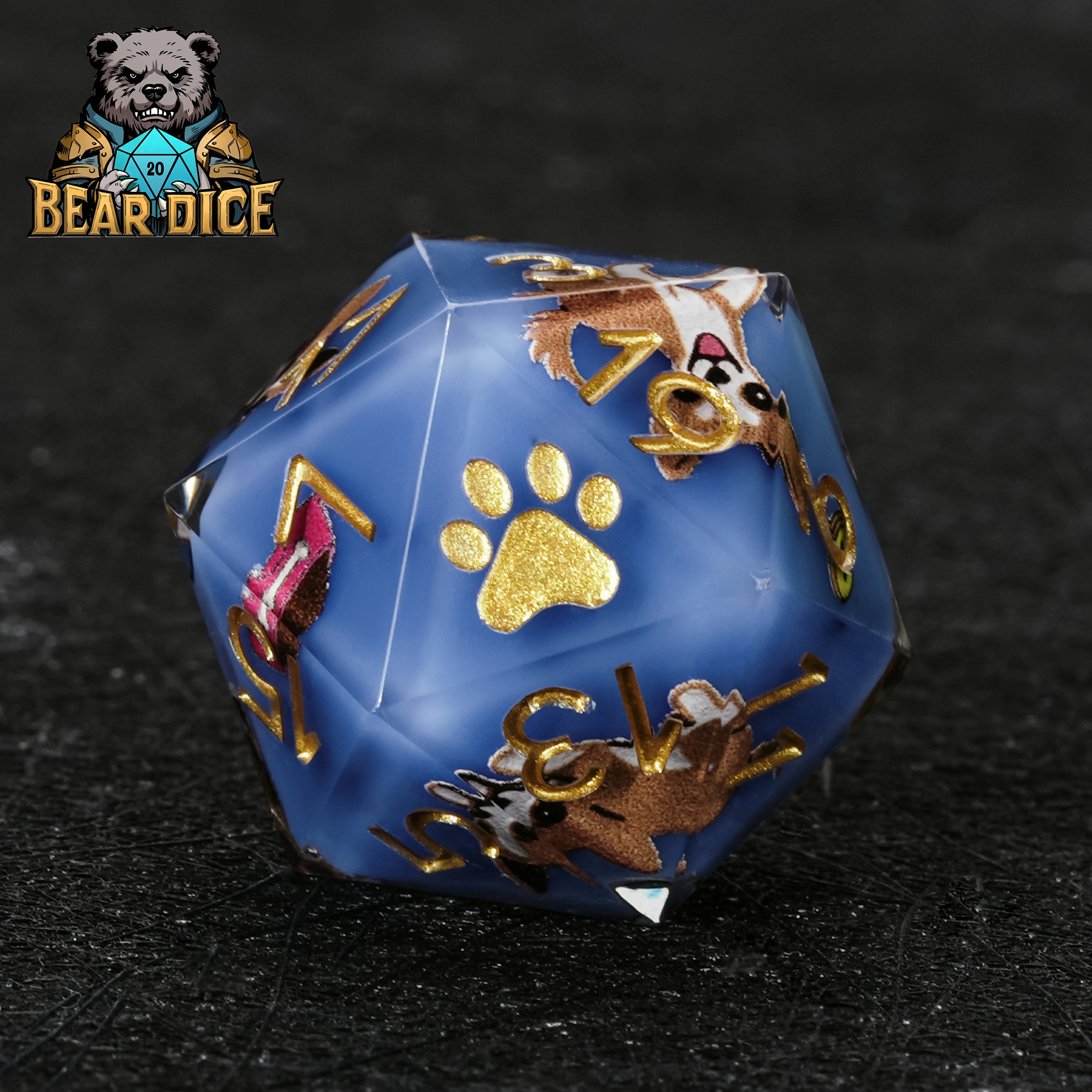 Chihuahua Blue Resin DND D20 Dice – Handcrafted Polyhedral for RPG Games