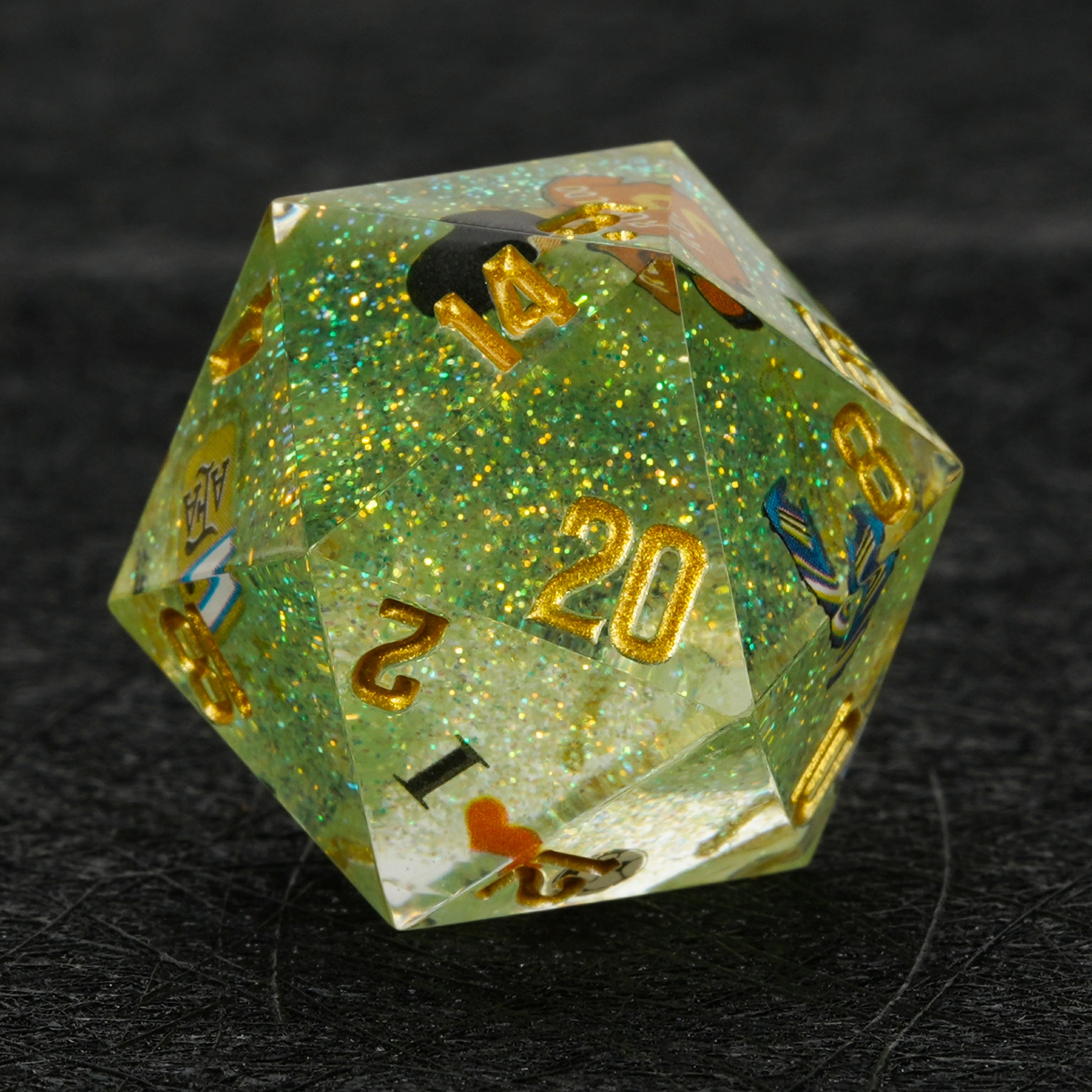 Kickstarter Dice World Cup Argentina Soccer DND Resin Dice Set – Green Glitter