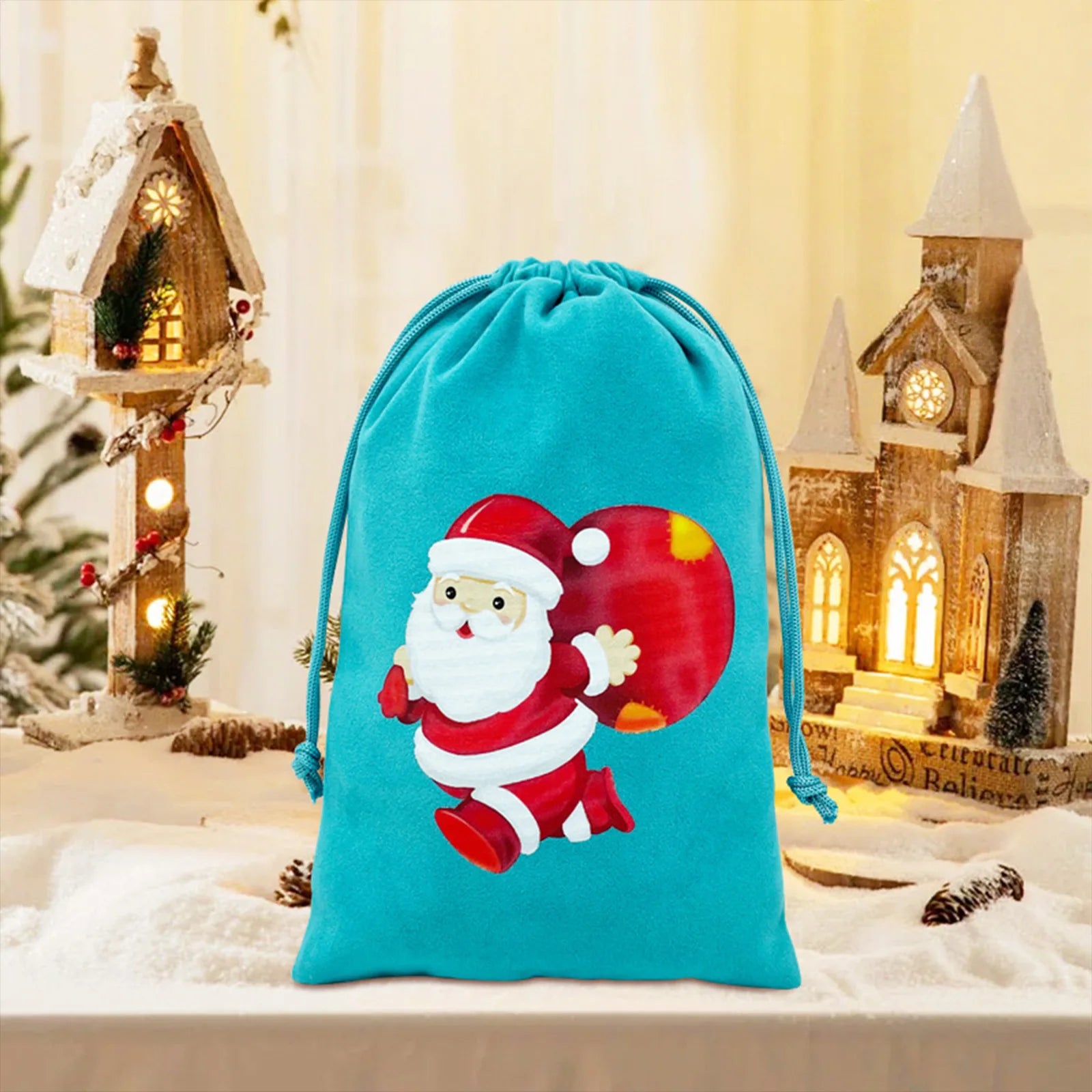 Christmas themed drawstring bag for board game dice storage, cute velvet gift bag