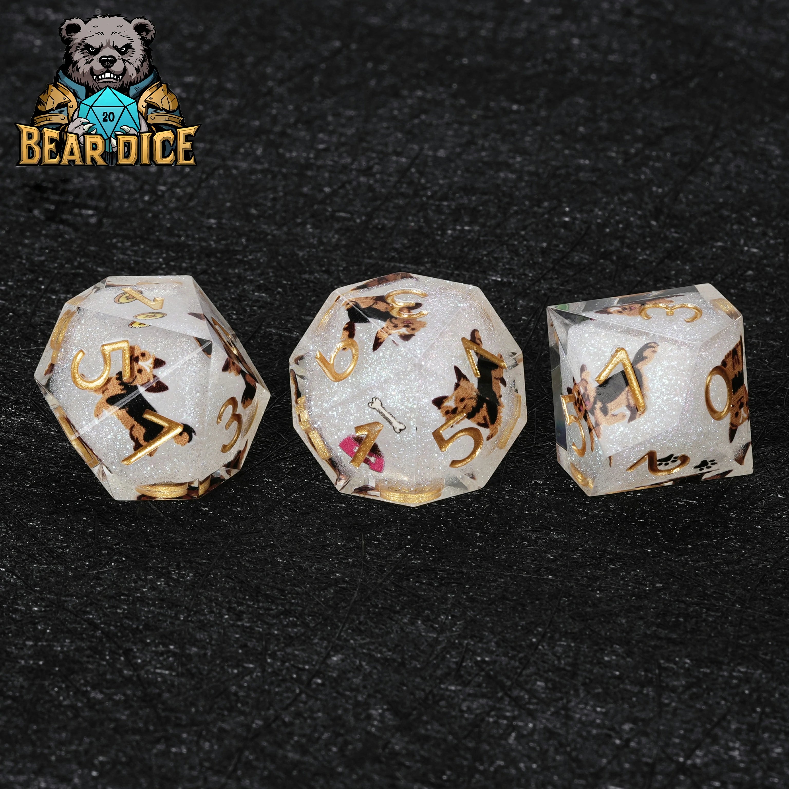 Yorkshire Terrier White Glitter Resin DND D6 Dice
